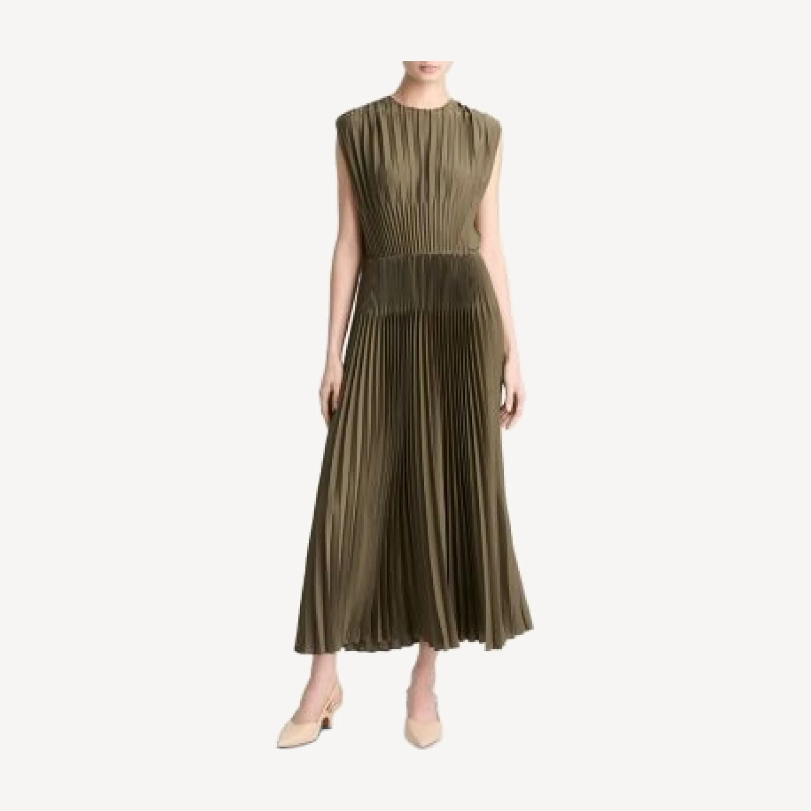 Vince Chevron Pleated Round Neck Dress