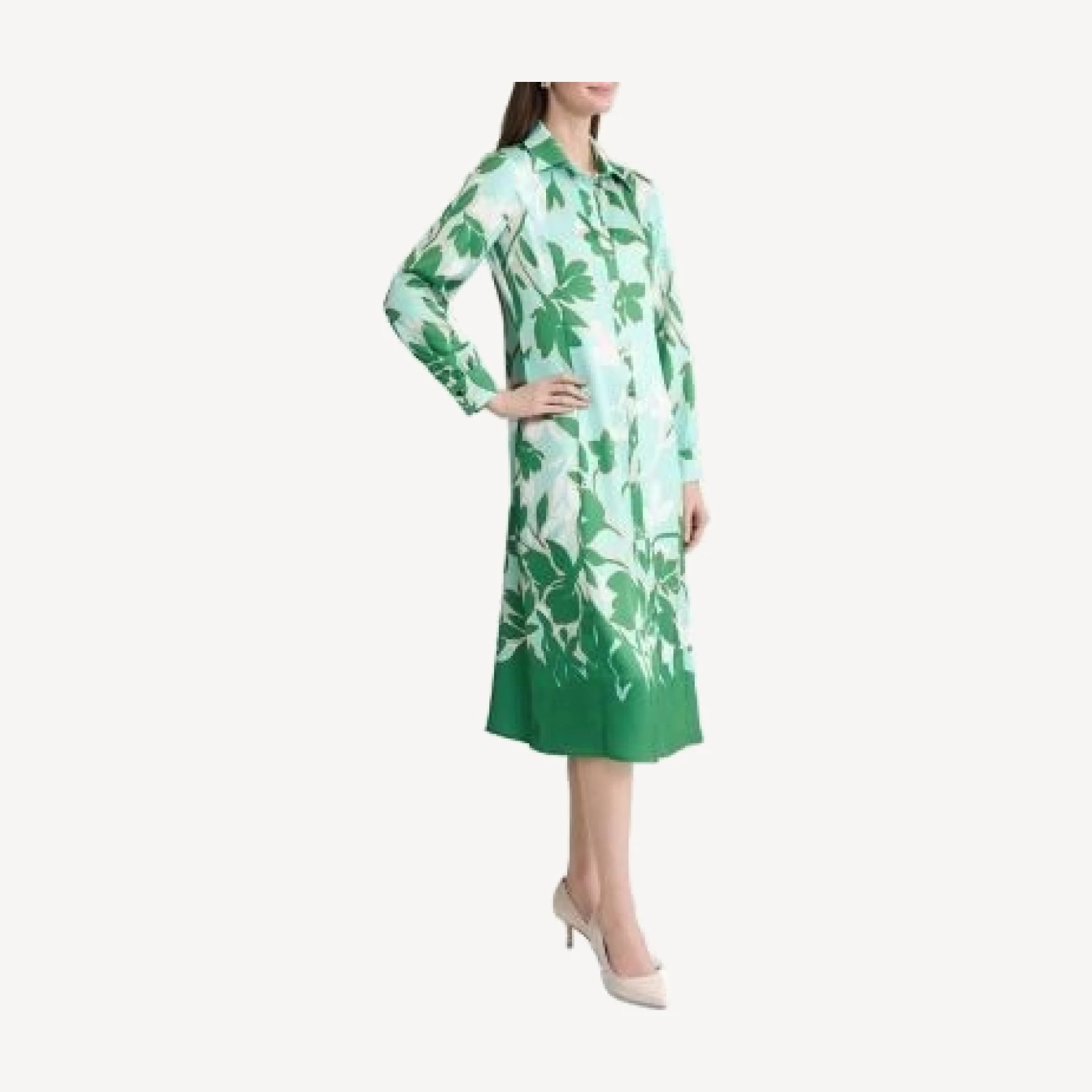 Ming Wang Floral Printed Crepe De Chine Maxi Shirt Dress