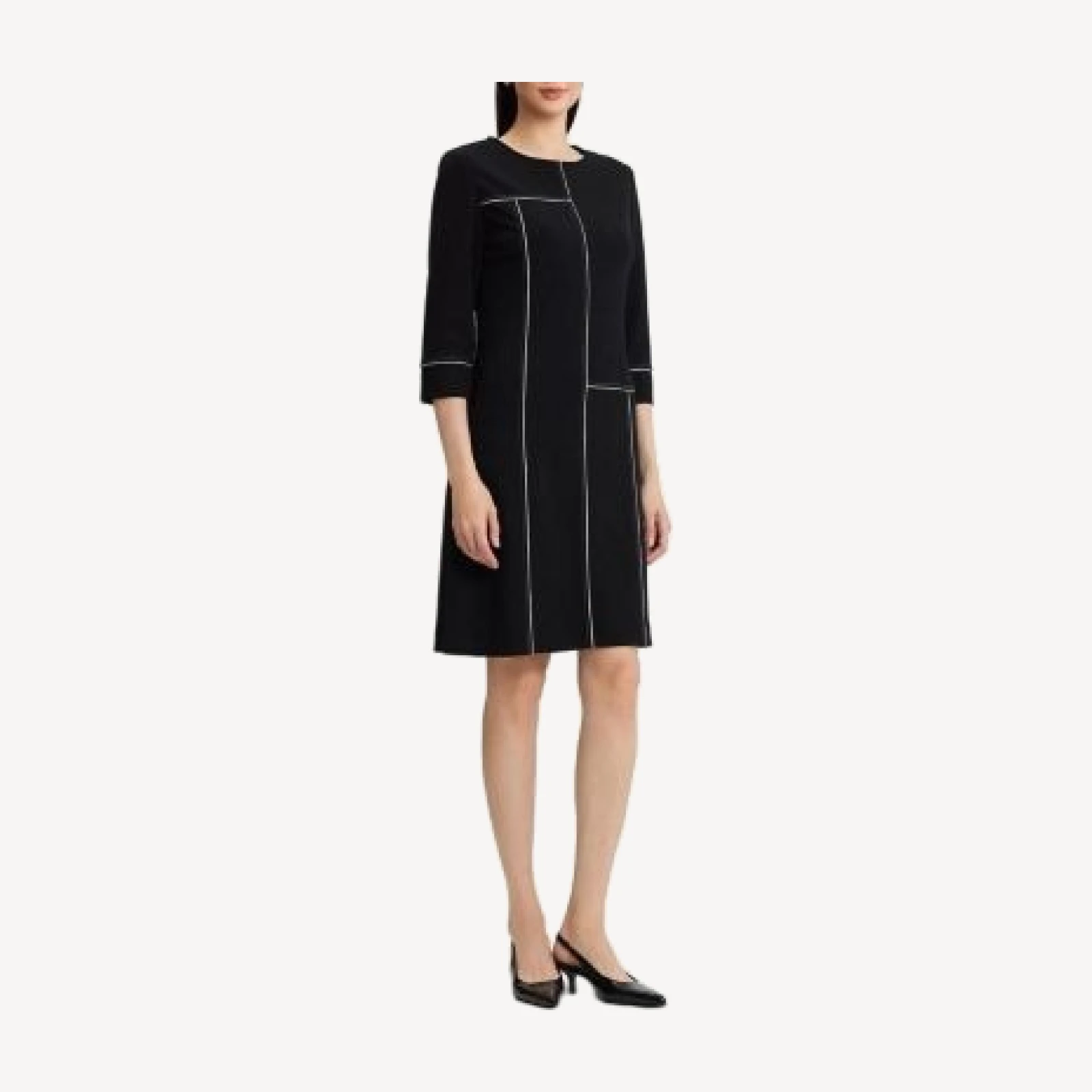 Ming Wang Monochrome Grid Stitch Stretch Deco Crepe Dress