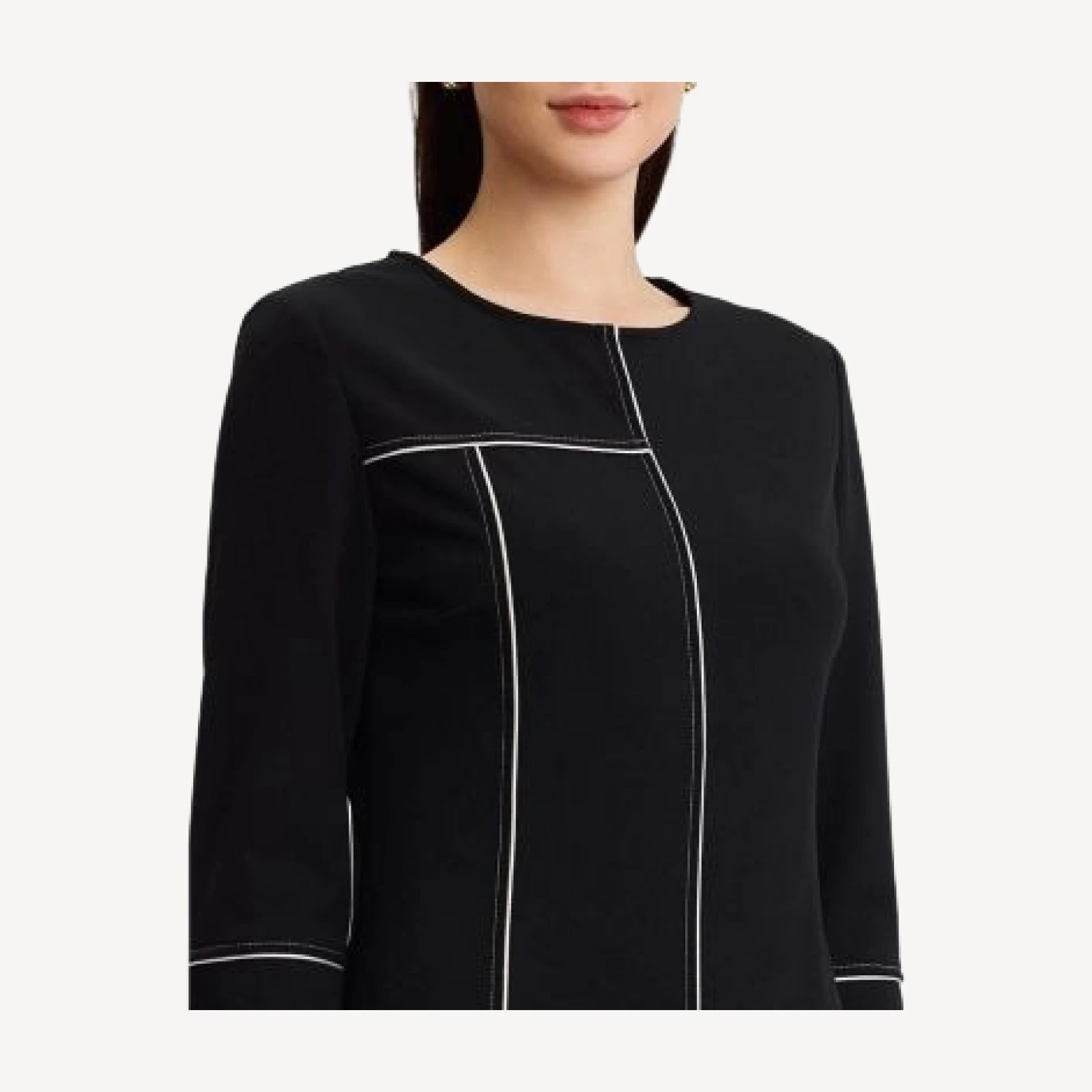 Ming Wang Monochrome Grid Stitch Stretch Deco Crepe Dress