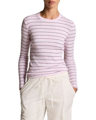 Vince Striped Ribbed Cotton Long Sleeve Tee