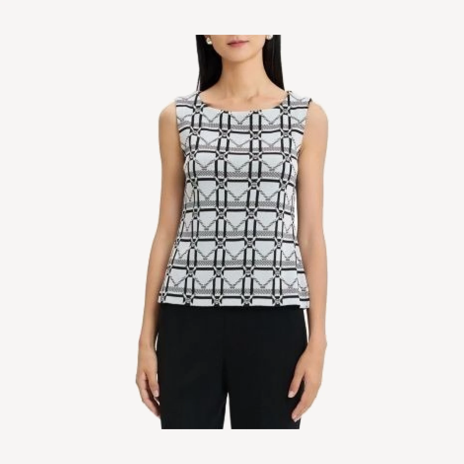 Ming Wang Monochrome Geometric Knit Tank