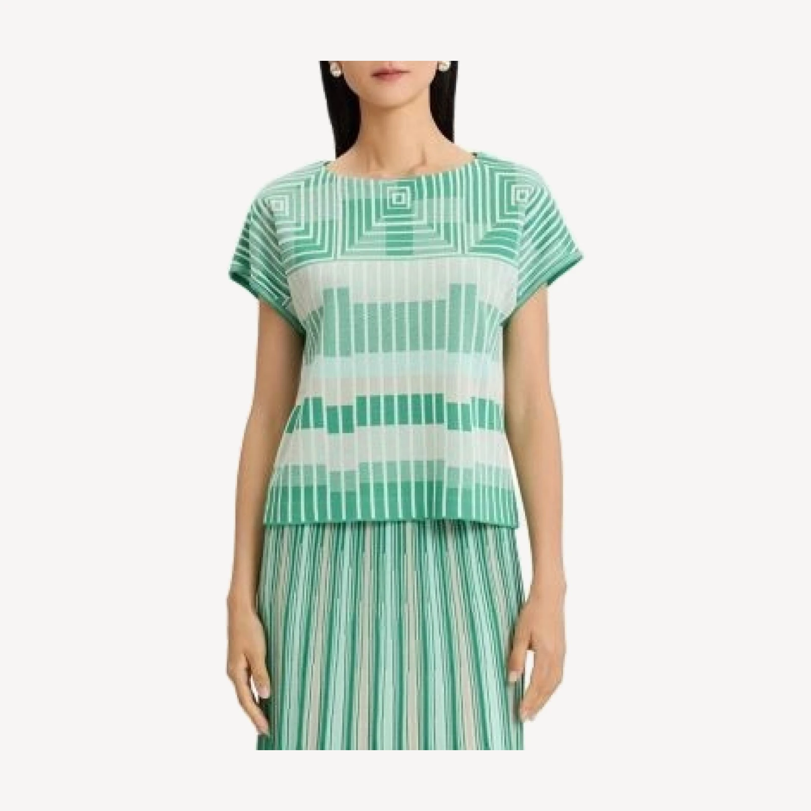 Ming Wang Geometric Jacquard Soft Knit Top