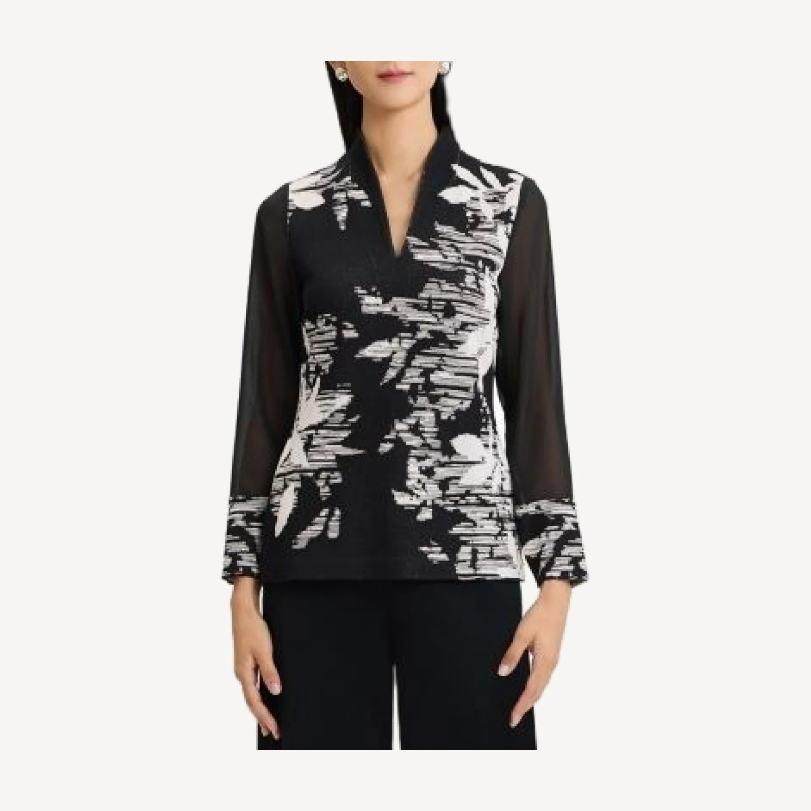 Ming Wang Mixed-Media Floral Jacquard Knit Tunic