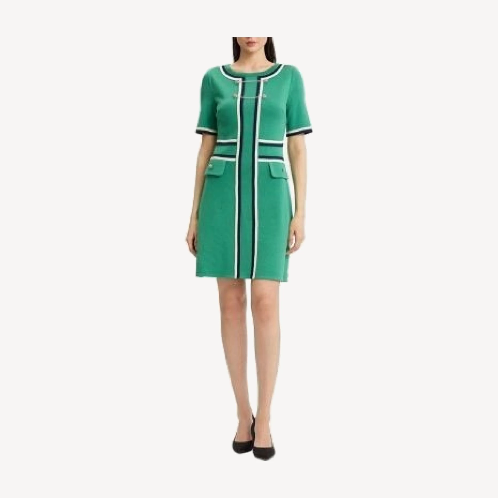 Ming Wang Button Detail Contrast Trim Soft Knit Dress