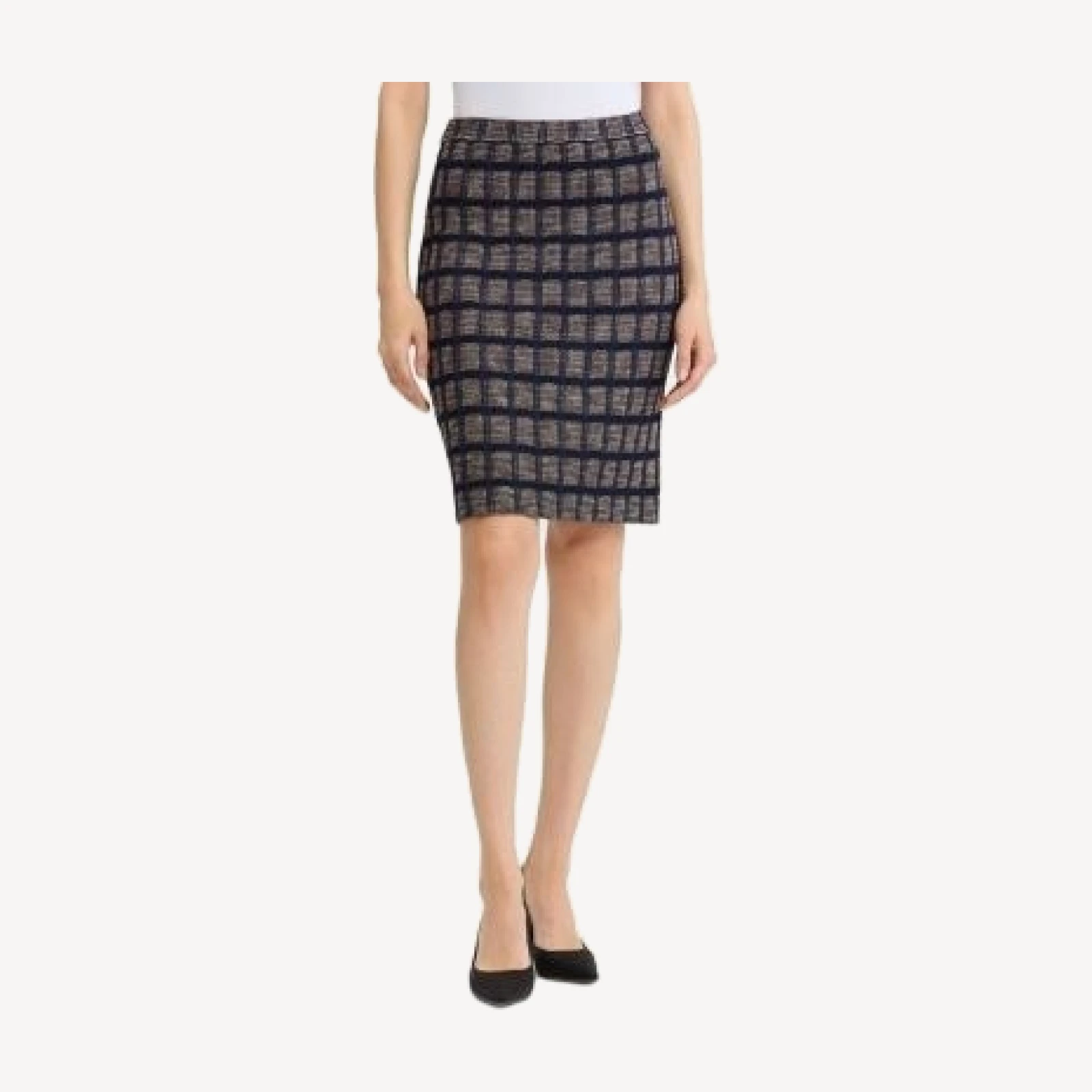 Ming Wang Checkered Knit Straight Skirt