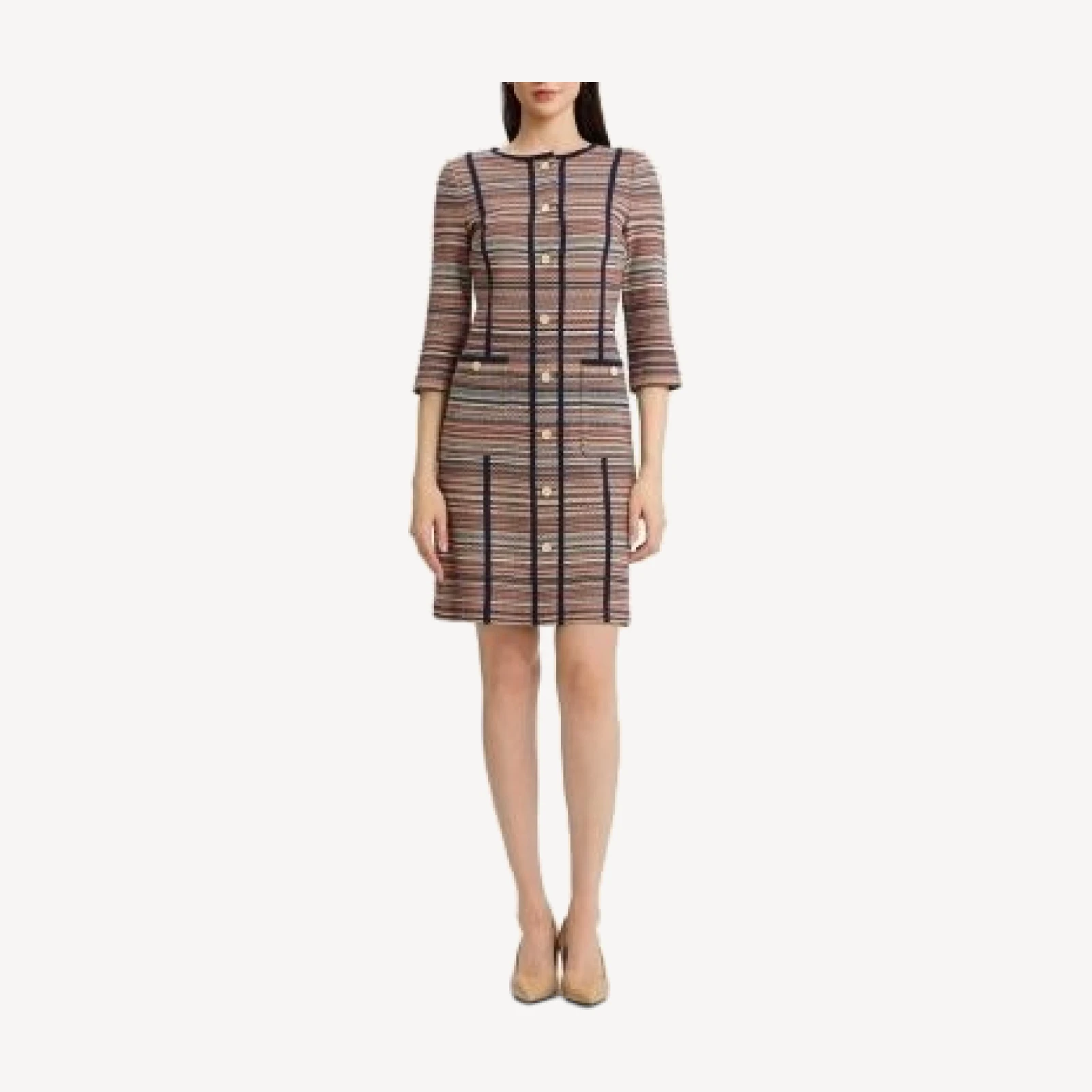 Ming Wang Horizontal Multi-Stitch Knit Sheath Dress