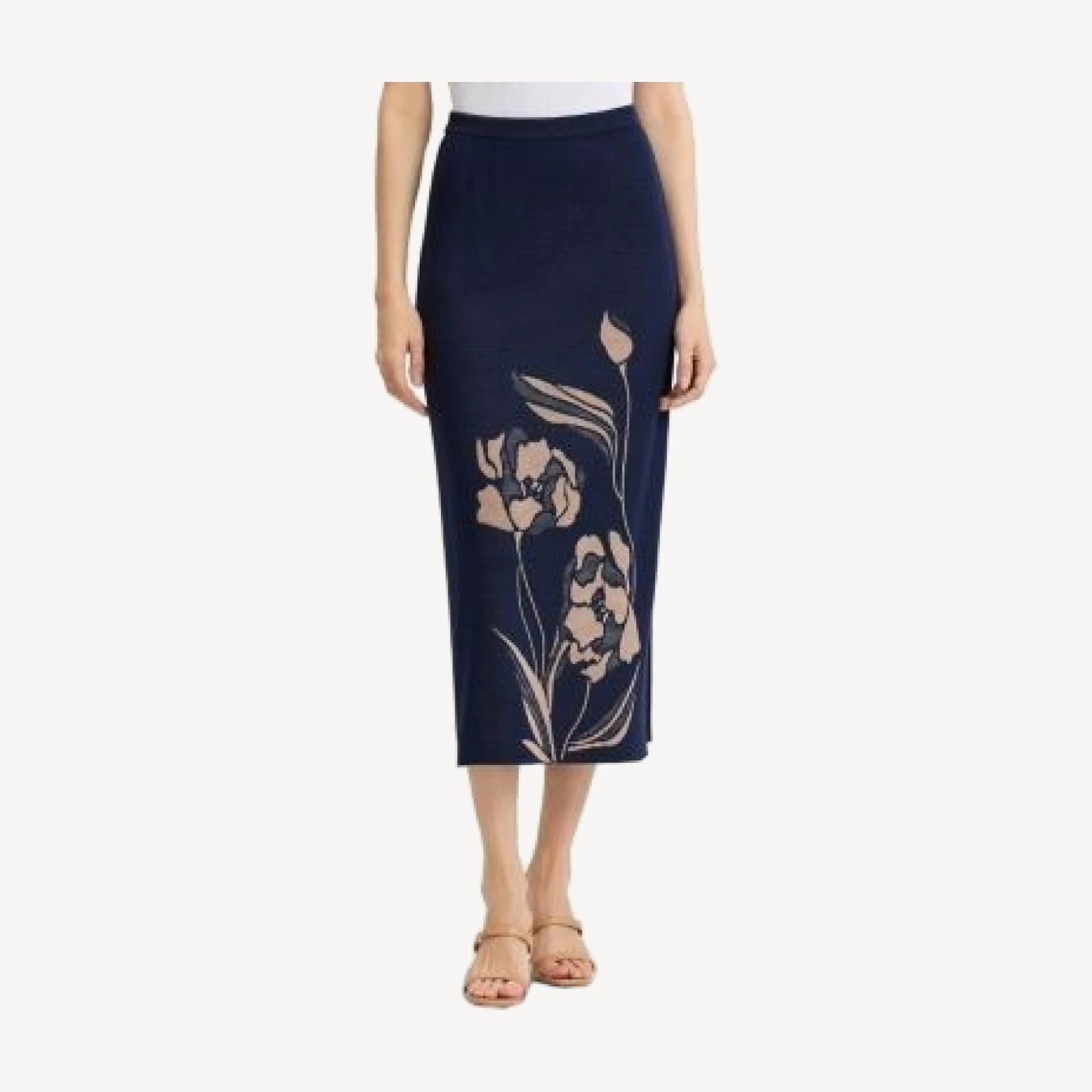Ming Wang Straight Floral Jacquard Soft Knit Maxi Skirt