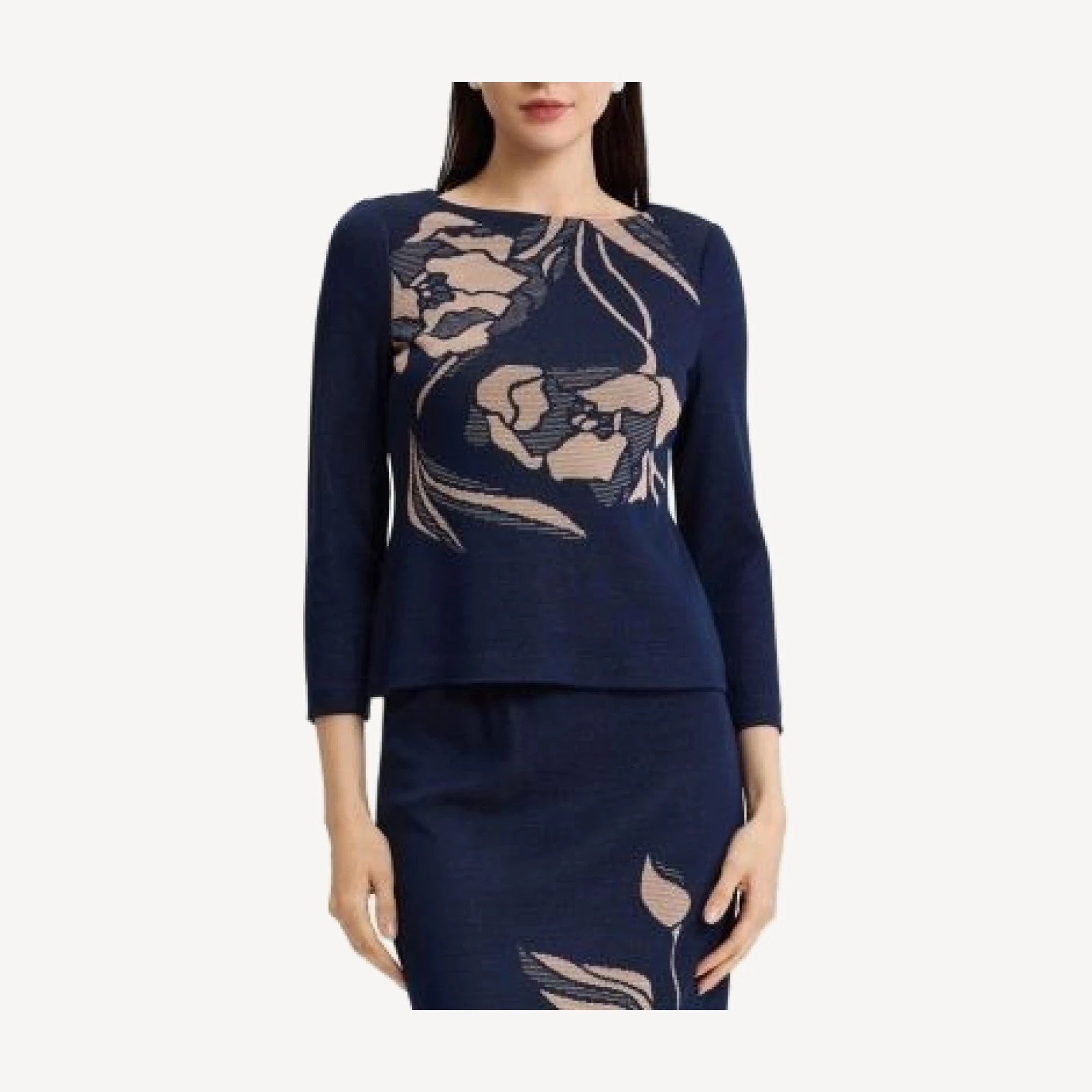Ming Wang Floral Jacquard Soft Knit Top