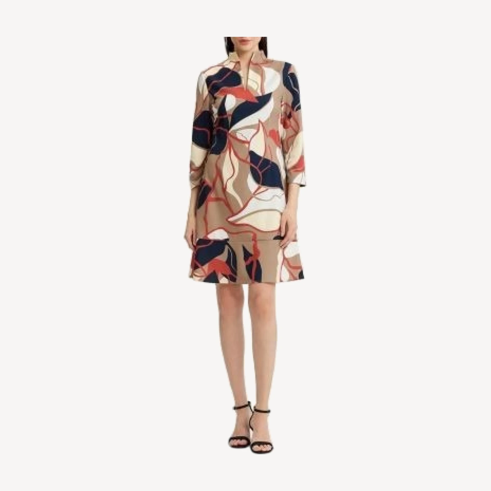 Ming Wang Abstract Floral Printed Stretch Deco Crepe Dress