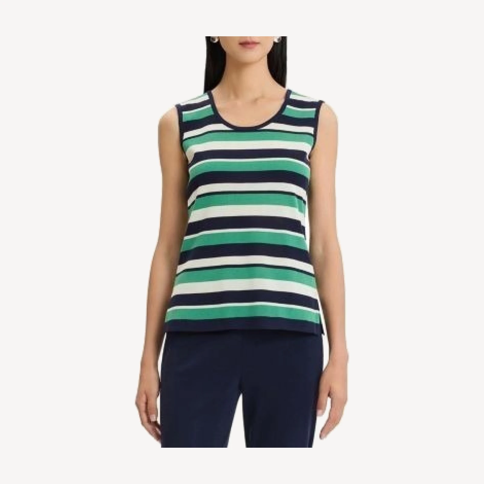 Ming Wang Stripe Scoop Neck Mid-Length Knit Tank