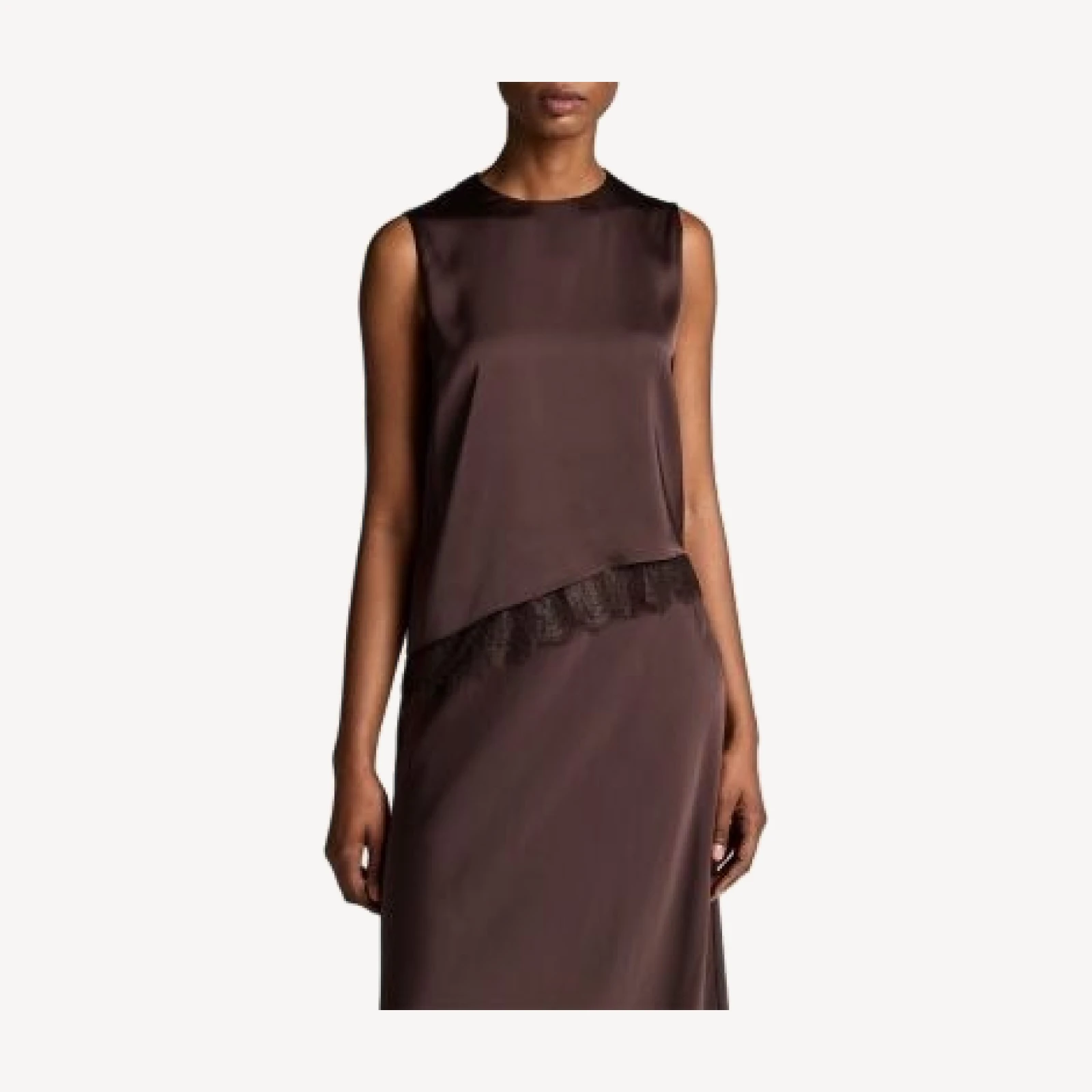 Vince Lace Trim Satin Asymmetric Shell