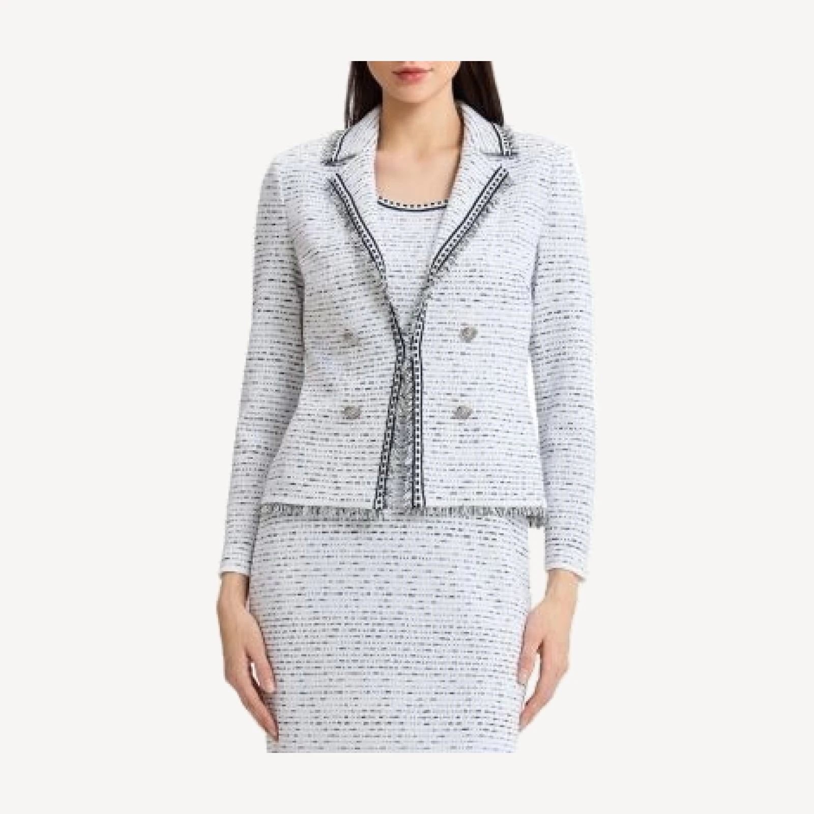 Ming Wang Plus Eyelash Trim Lapel Collar Knit Jacket