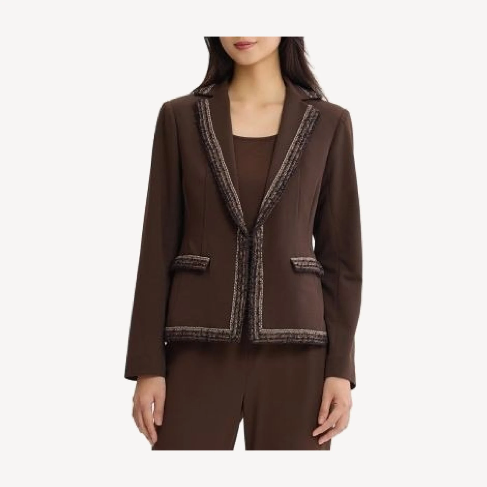 Ming Wang Plus Size Stretch Deco Crepe Knit Trim Jacket