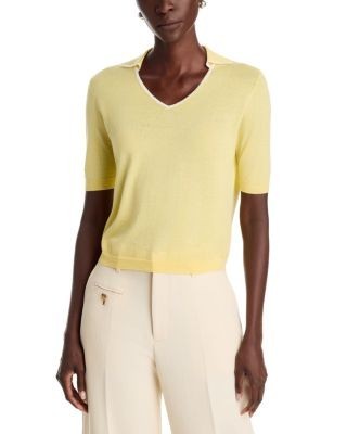 Vince Tipped Polo Elbow Sleeve Top