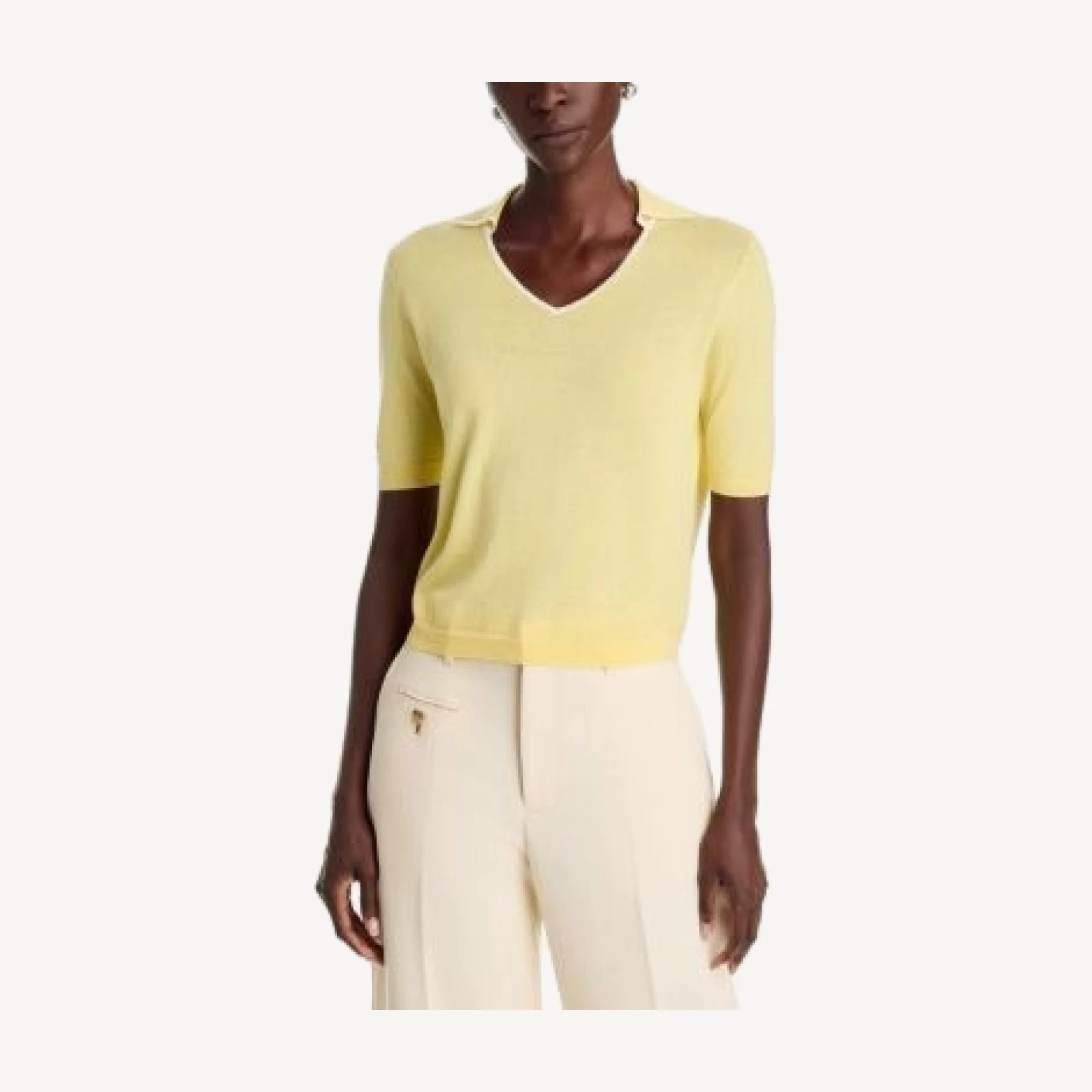 Vince Tipped Polo Elbow Sleeve Top