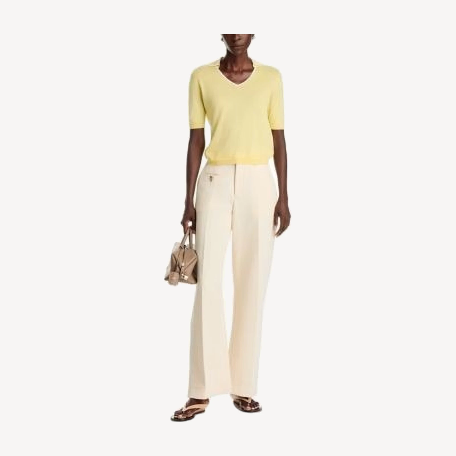 Vince Tipped Polo Elbow Sleeve Top