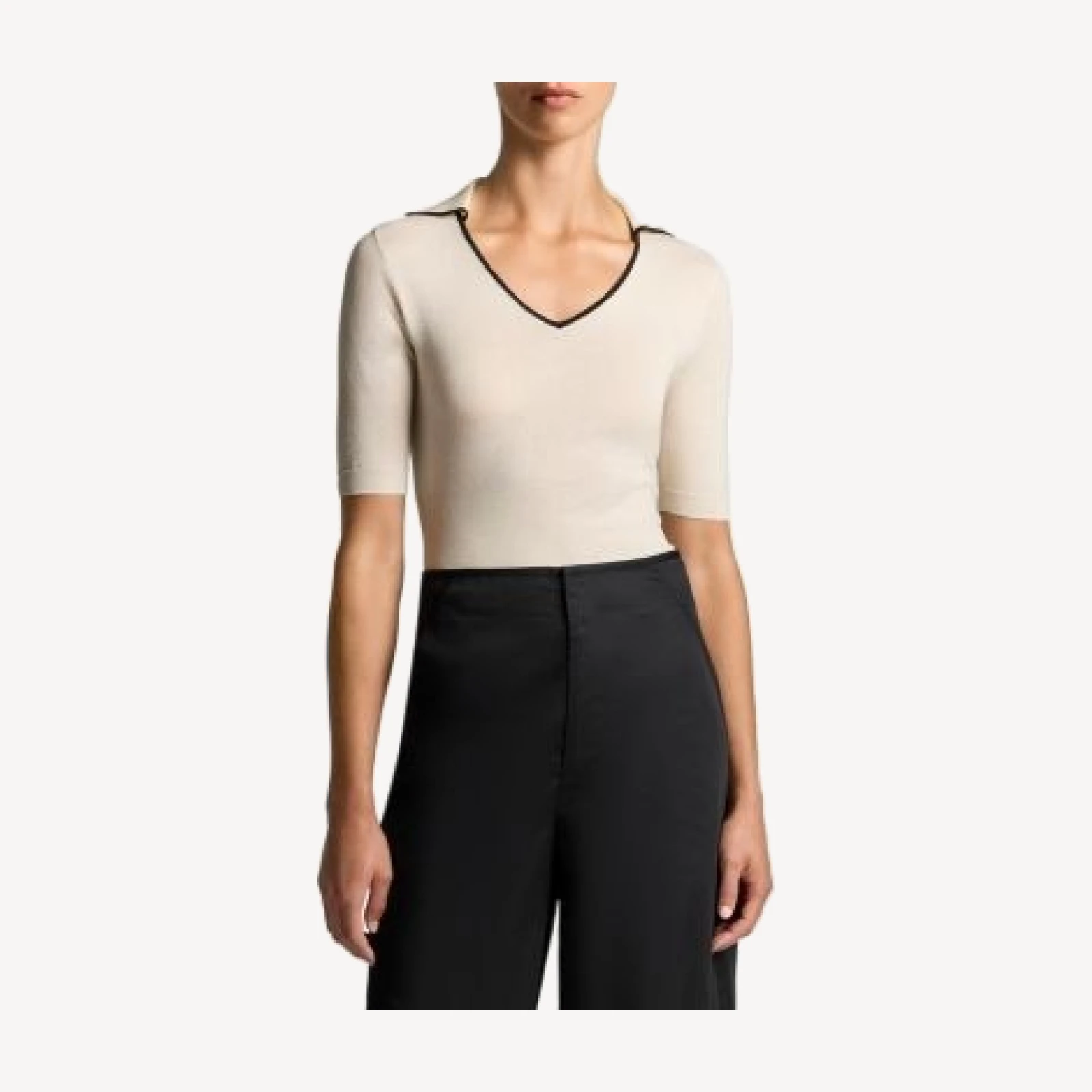 Vince Tipped Polo Elbow Sleeve Top