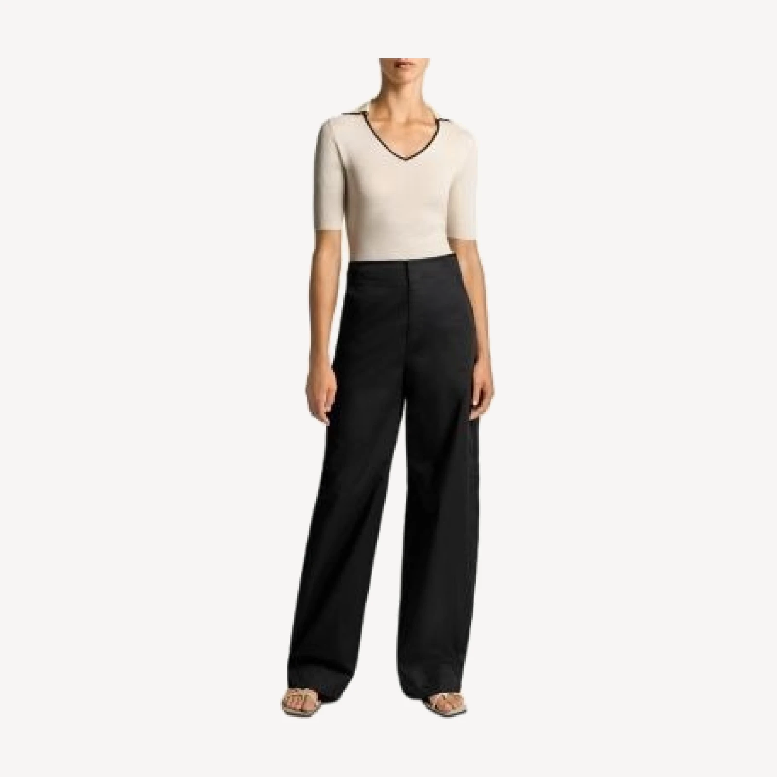 Vince Tipped Polo Elbow Sleeve Top