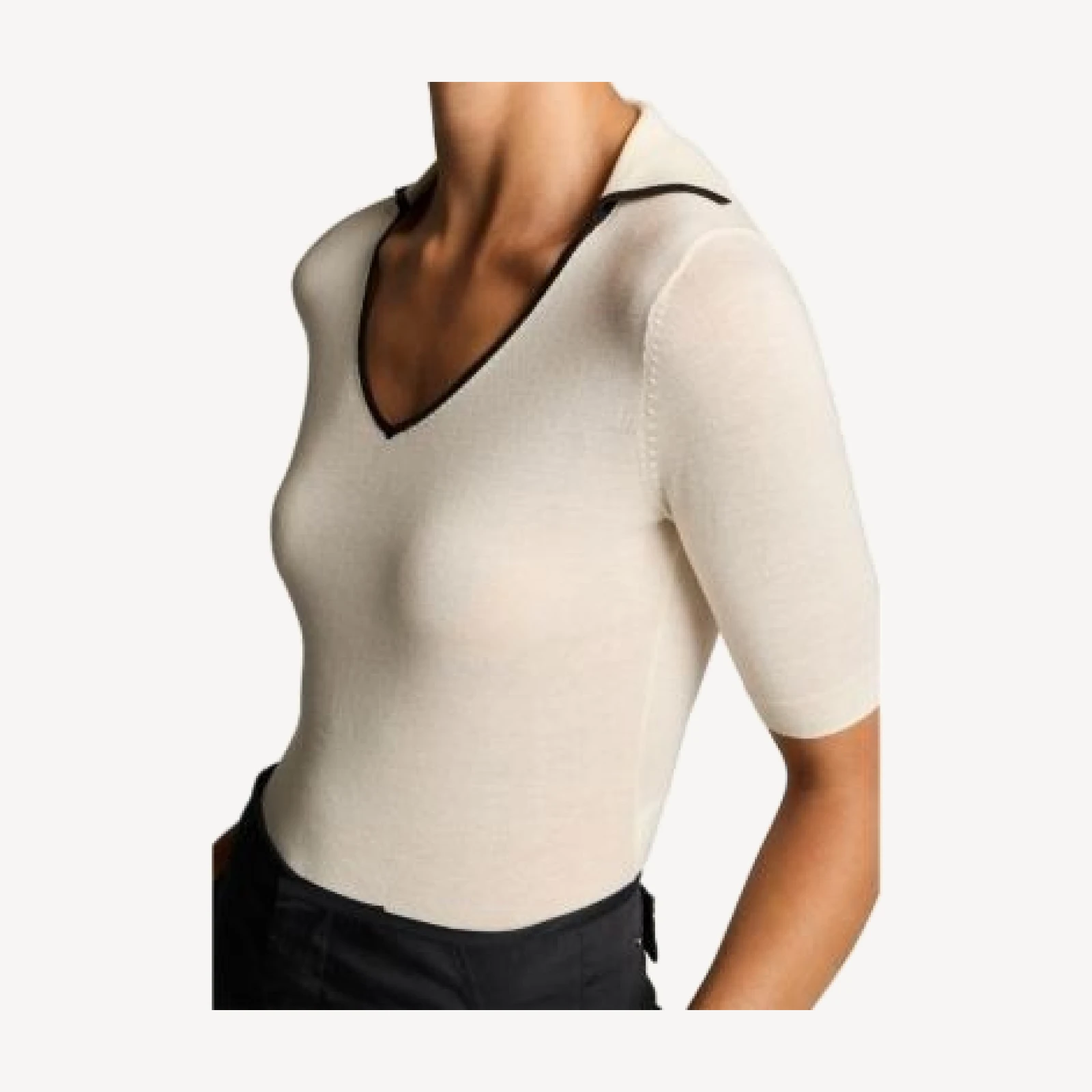 Vince Tipped Polo Elbow Sleeve Top