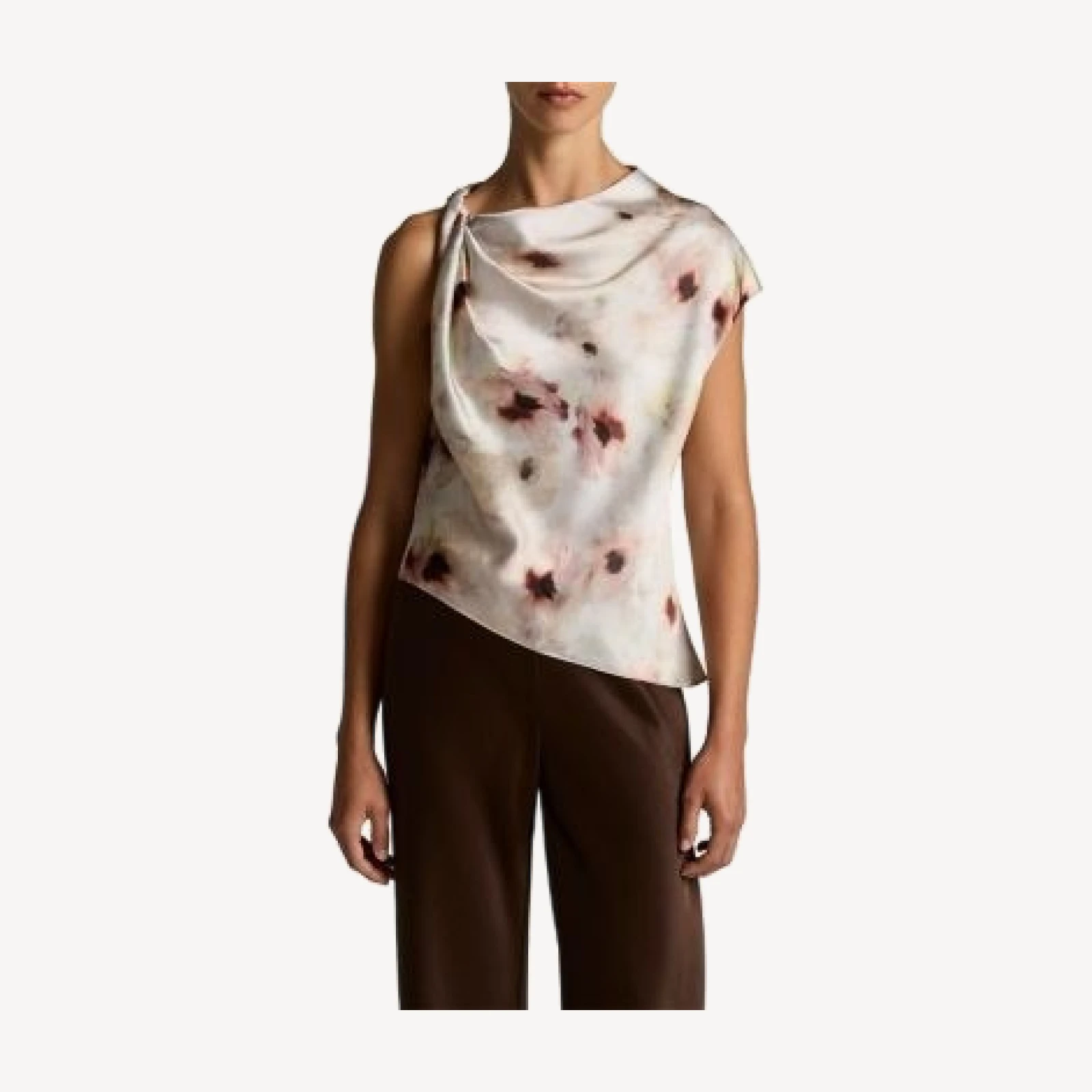 Vince Watercolor Floral Satin Twist Shoulder Top