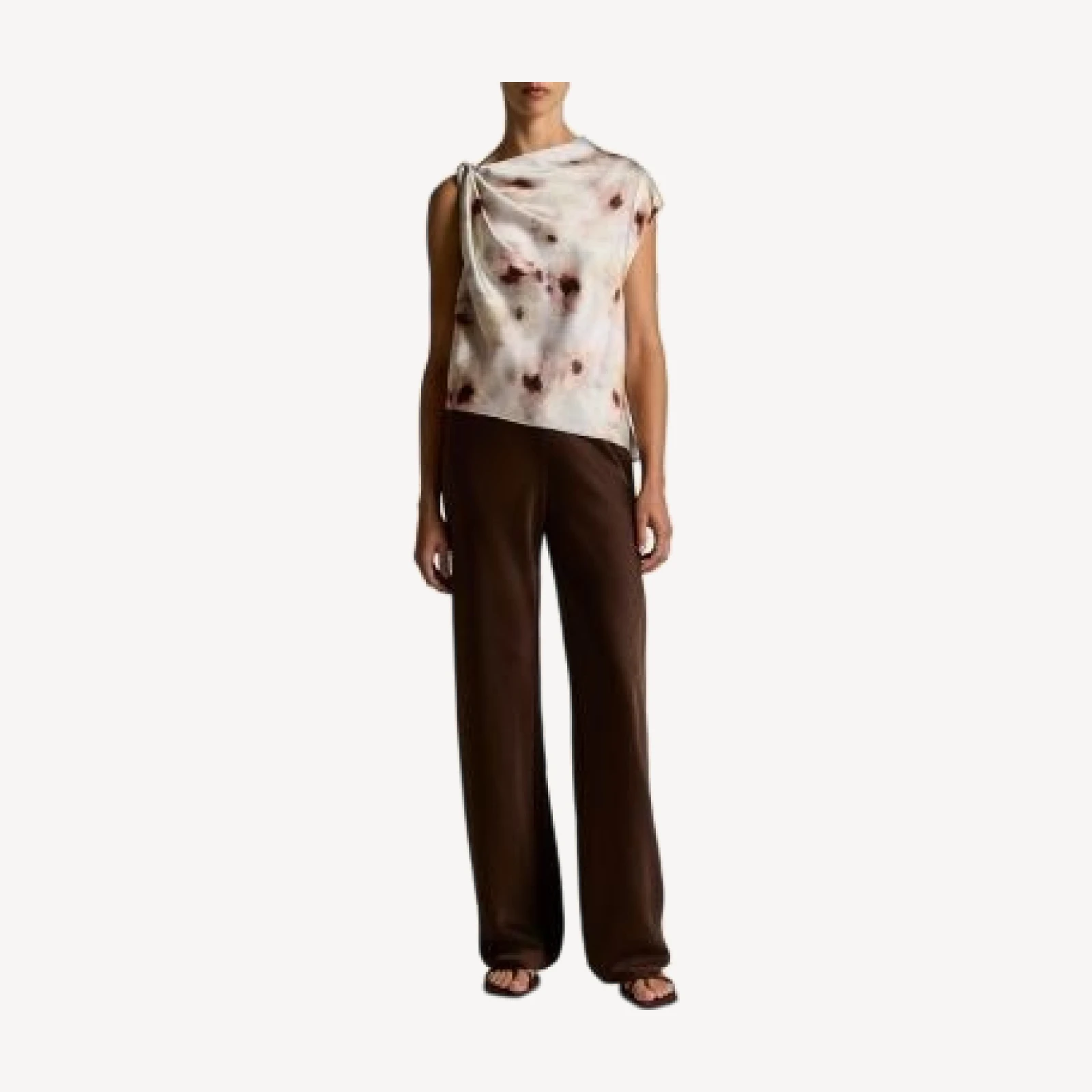 Vince Watercolor Floral Satin Twist Shoulder Top