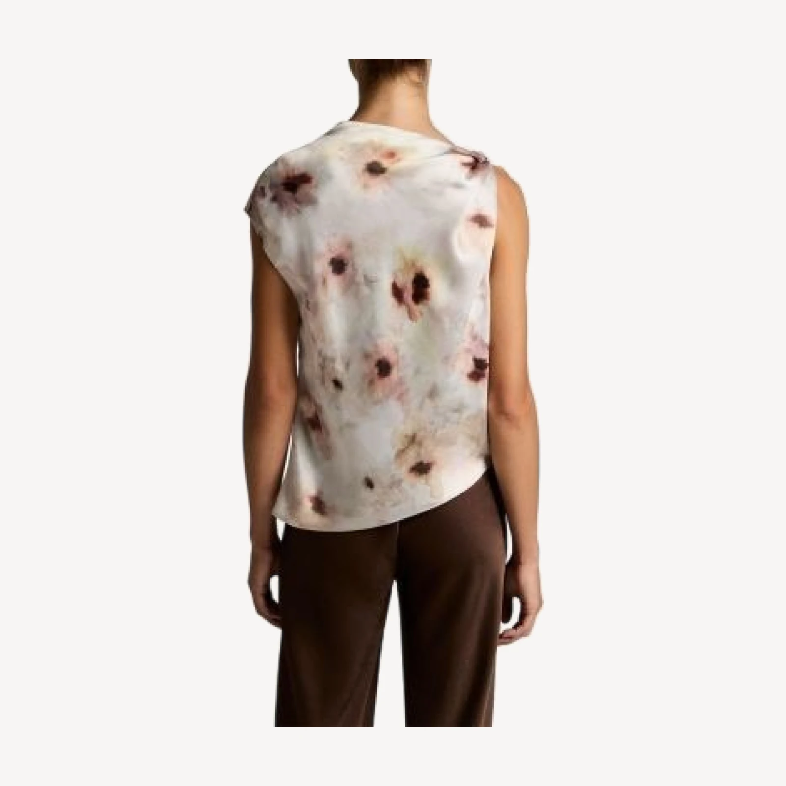 Vince Watercolor Floral Satin Twist Shoulder Top