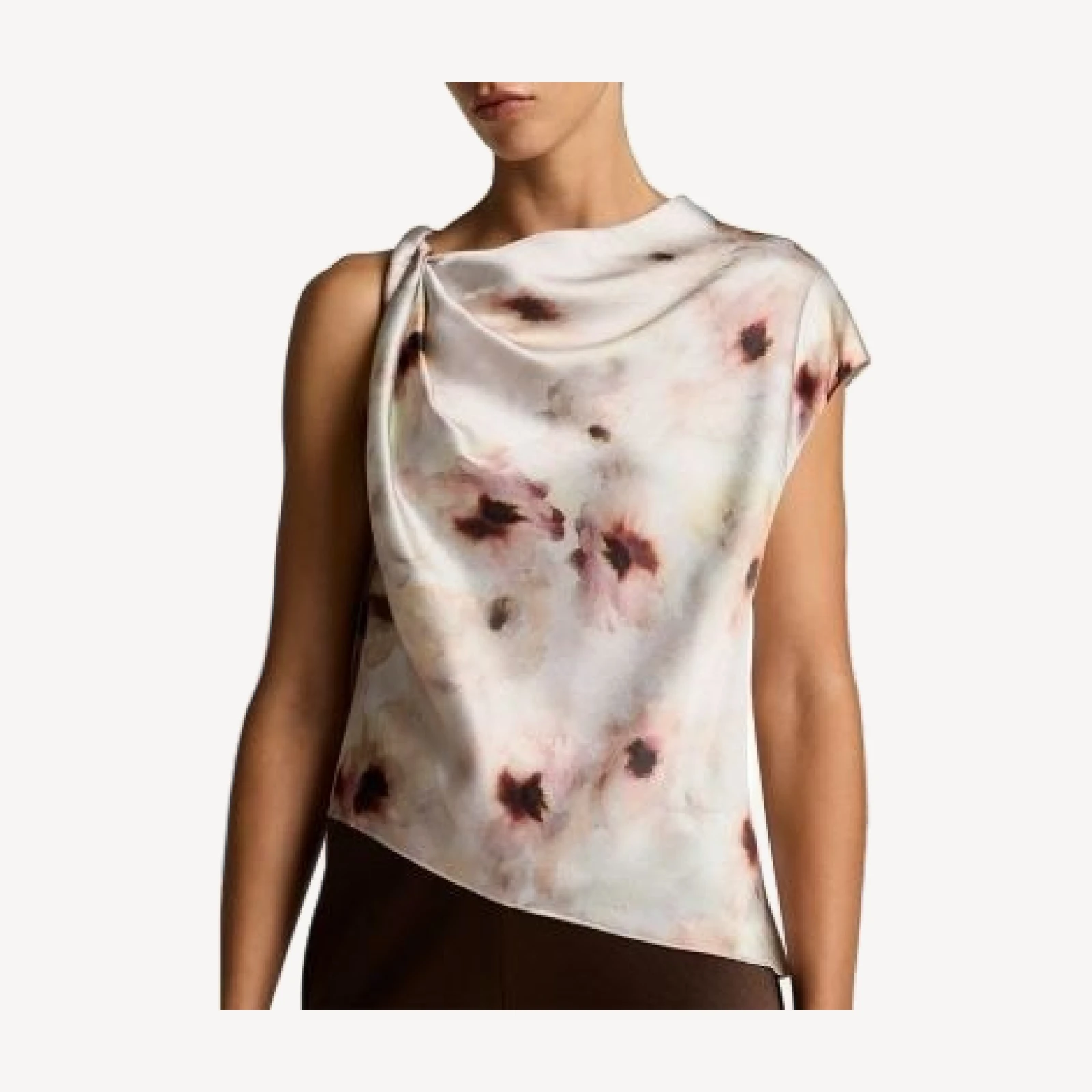 Vince Watercolor Floral Satin Twist Shoulder Top