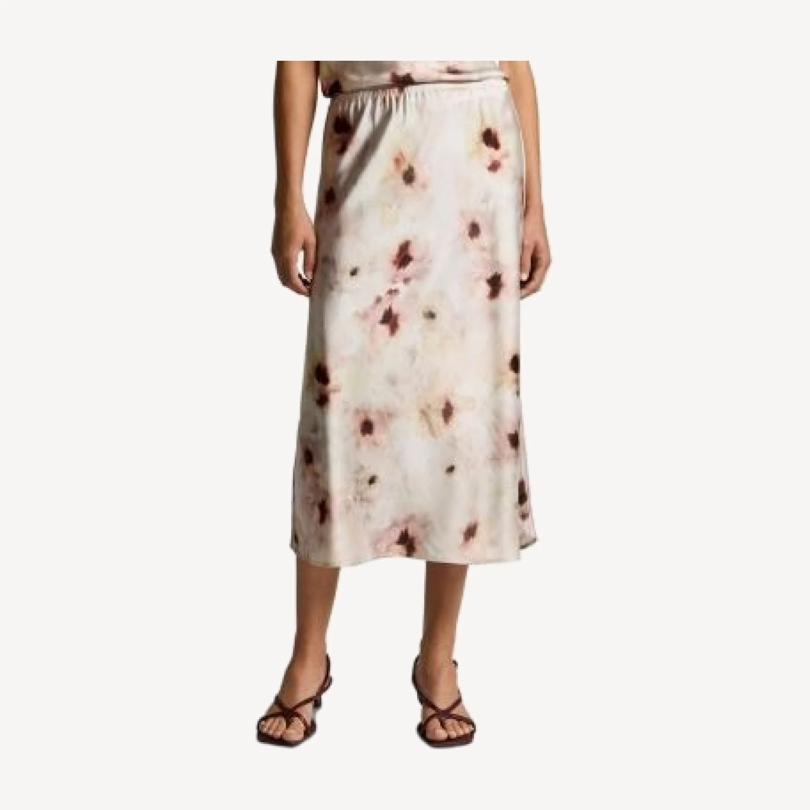 Vince Watercolor Floral Satin Slip Skirt