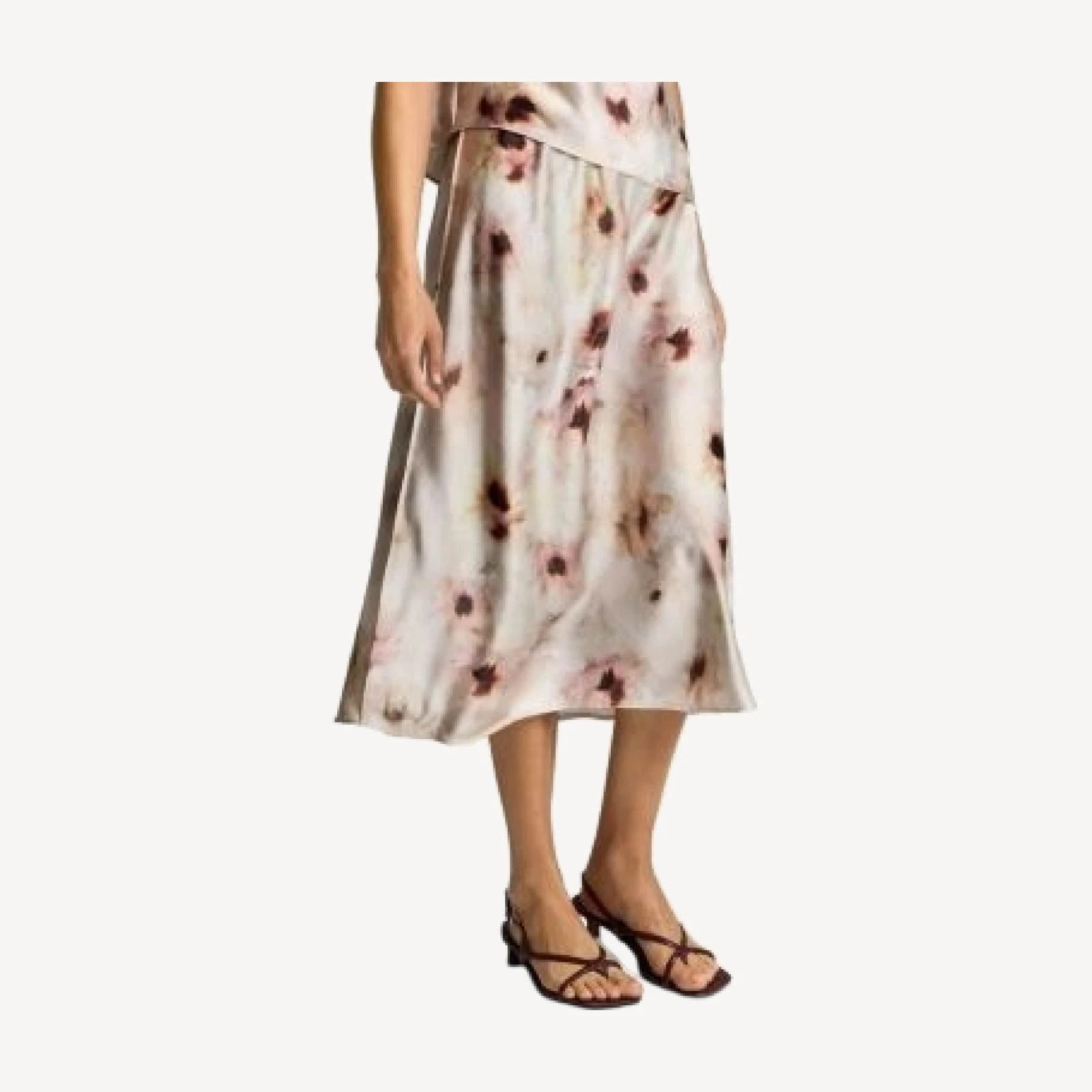 Vince Watercolor Floral Satin Slip Skirt