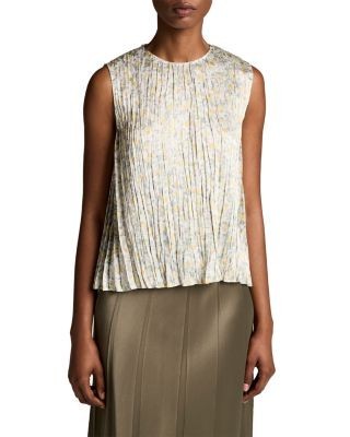 Vince Citrine Bloom Sleeveless Pleated Top