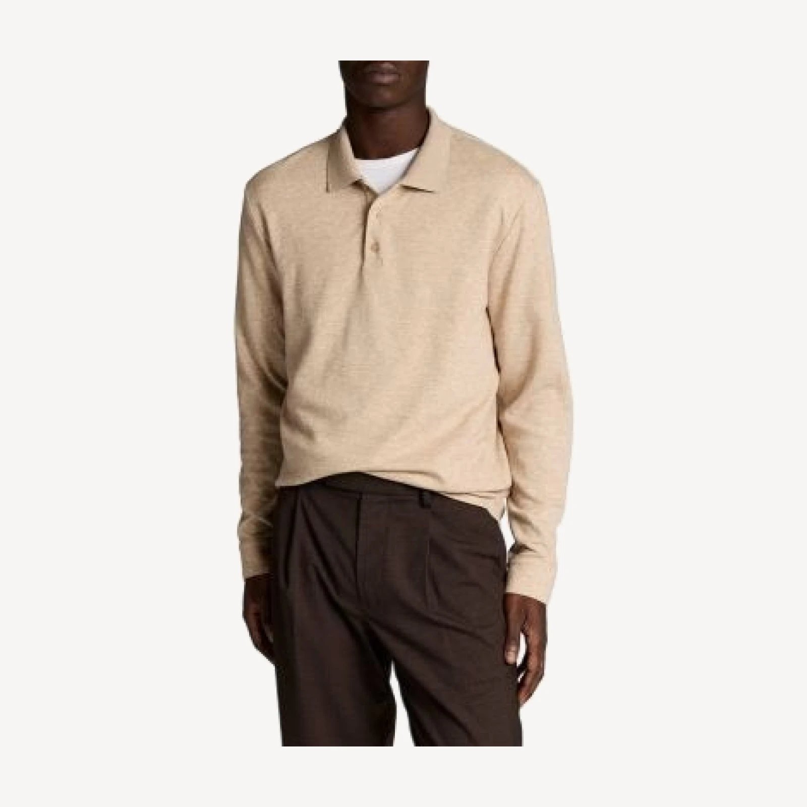 Vince Heathered Double Face Long Sleeve Polo Shirt