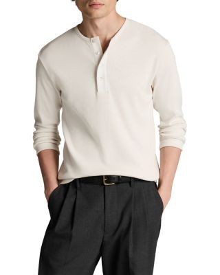 Vince Ribbed Stretch Cotton Henley Shirt