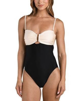 L'Agence Emilia Solids Color Block Bandeau One Piece Swimsuit