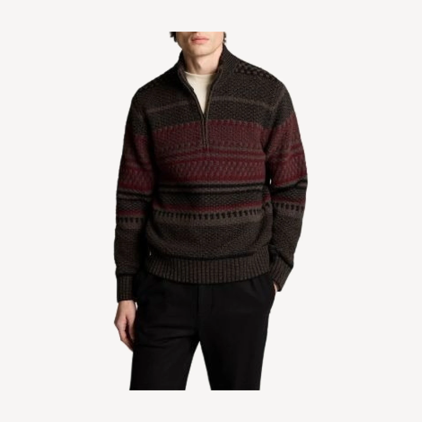 Vince Wool Blend Variegated Jacquard Quarter Zip Sweater