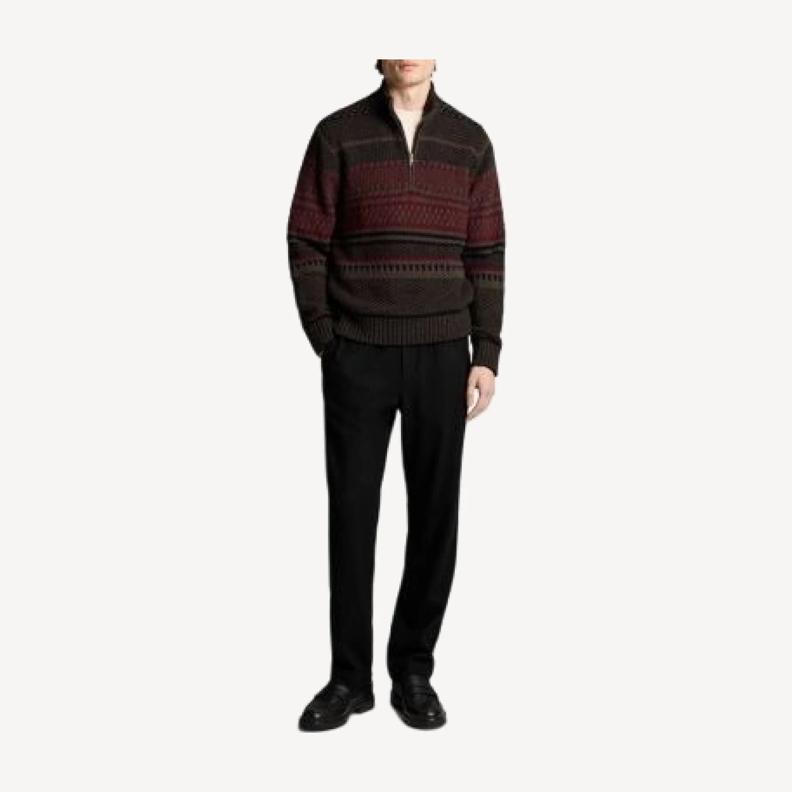 Vince Wool Blend Variegated Jacquard Quarter Zip Sweater