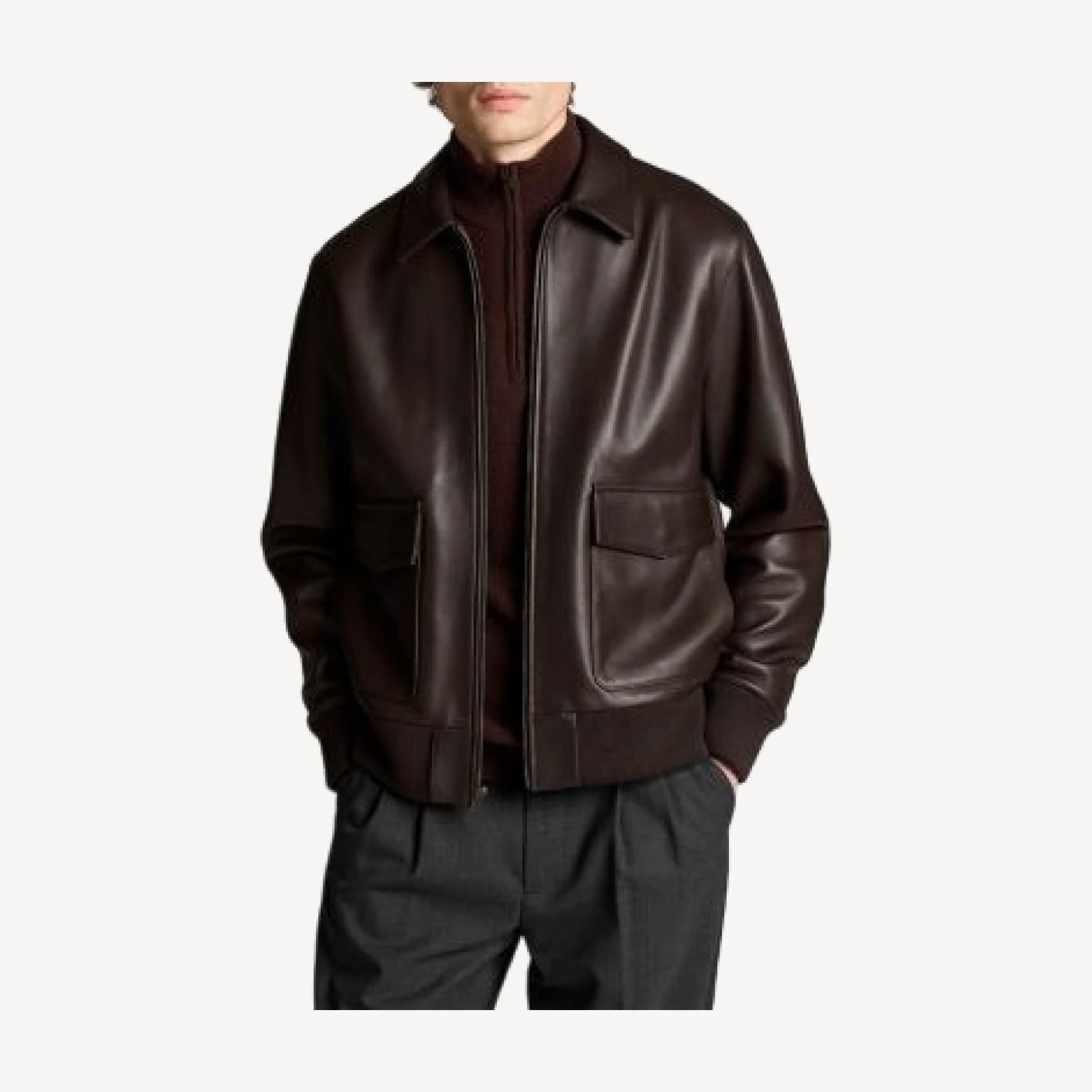 Vince Leather Point Collar Aviator Bomber Jacket