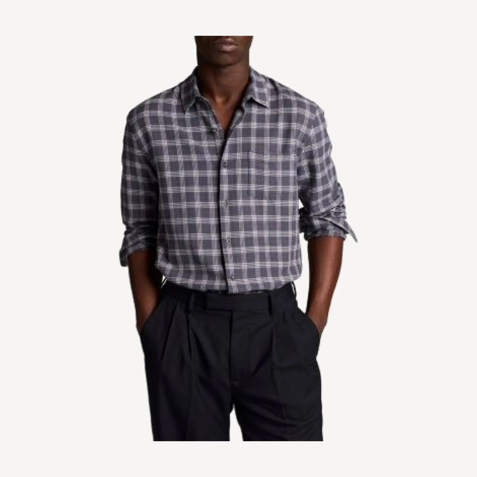 Vince Simmons Plaid Cotton Blend Pocket Shirt