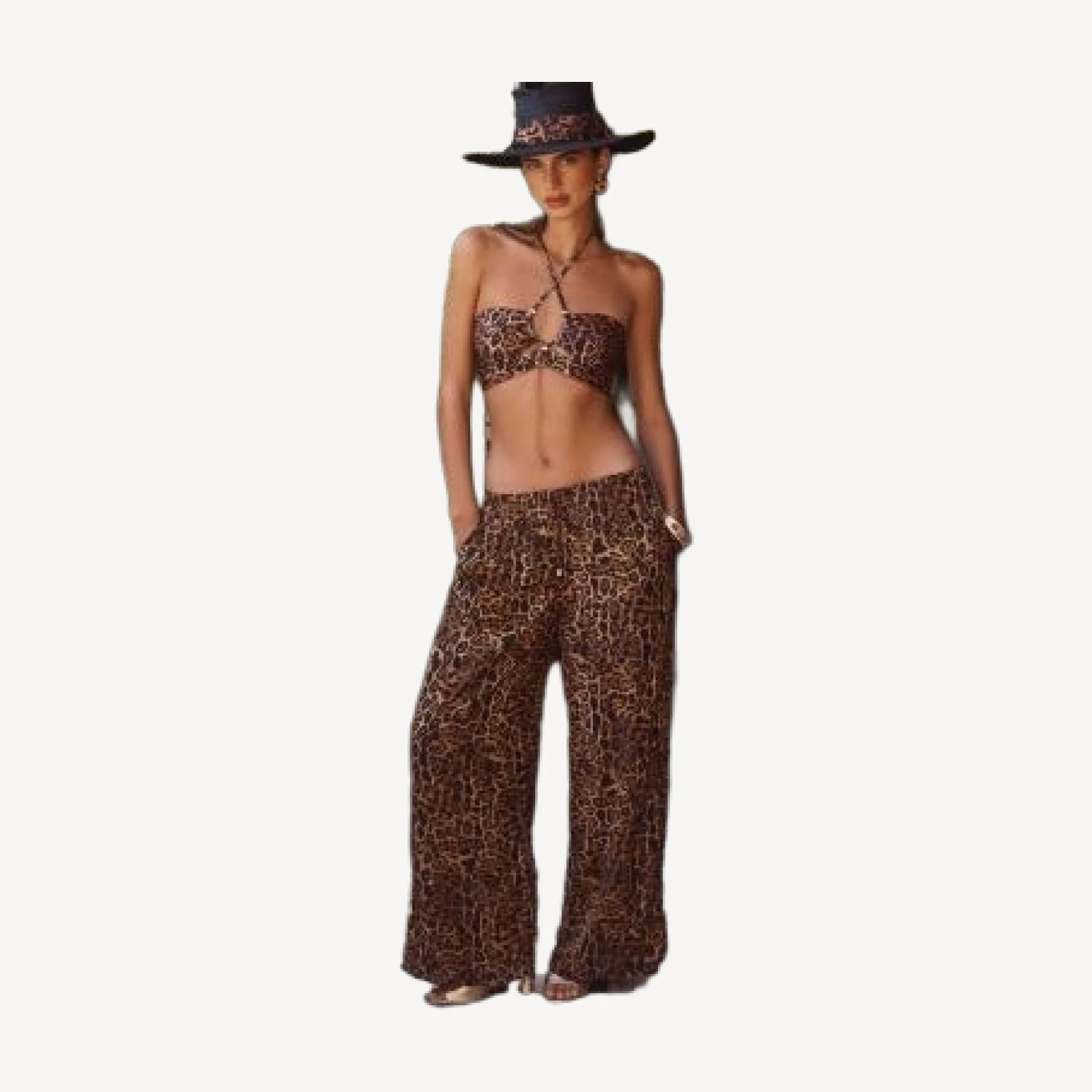 L'Agence Sirena Patch Leopard Halter Bra Bikini Top