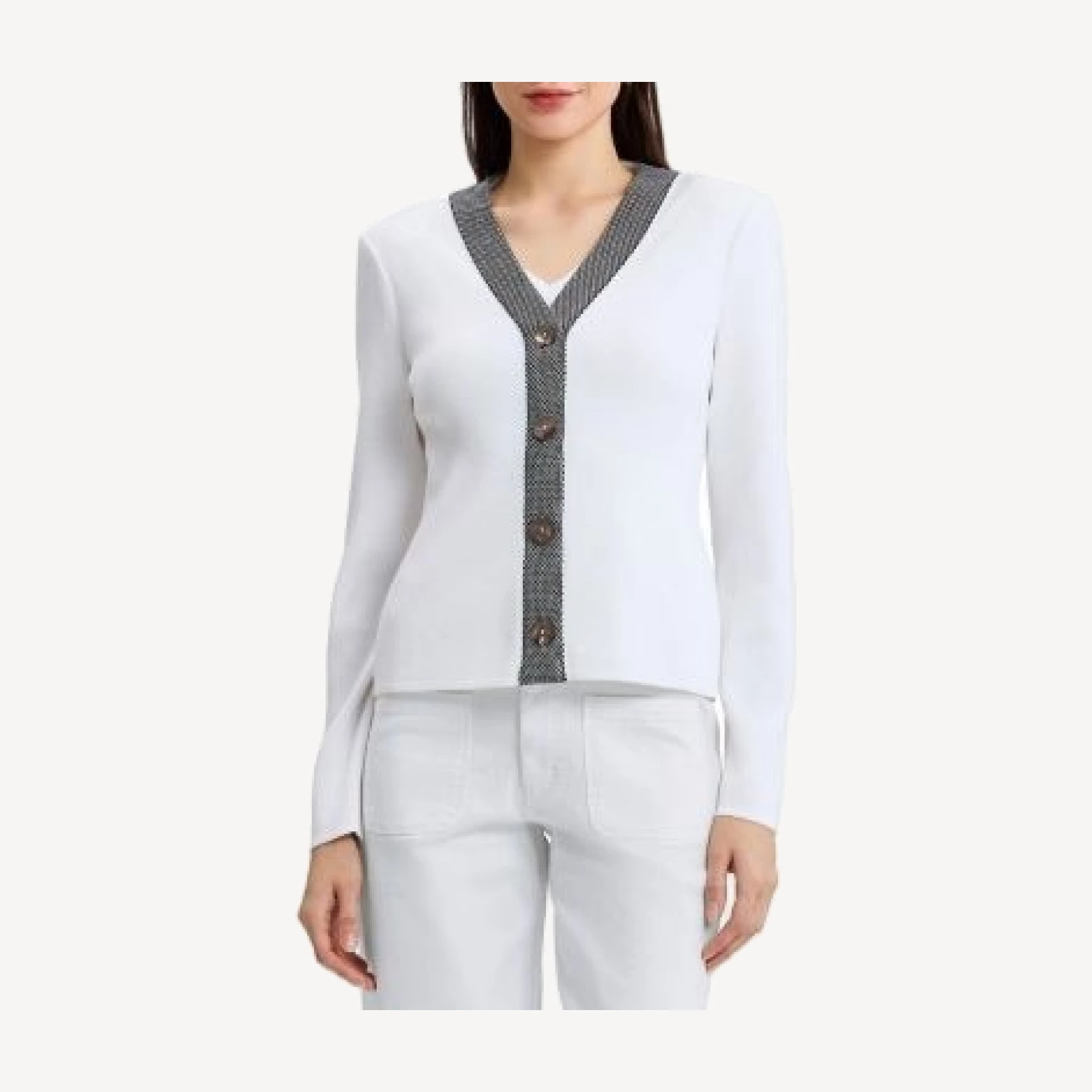 Ming Wang Contrast Trim Soft Knit Cardigan