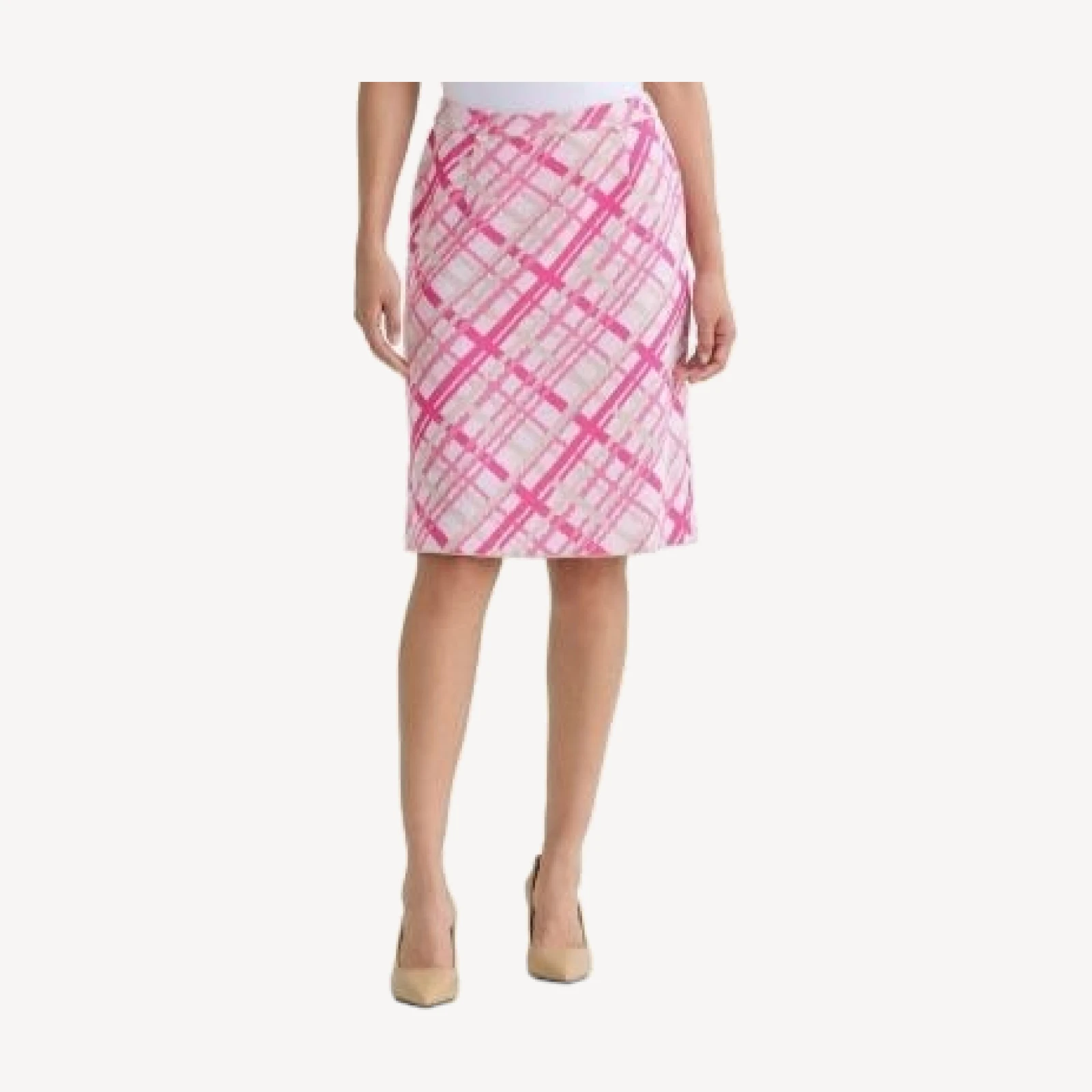Ming Wang Plaid Knit Straight Skirt