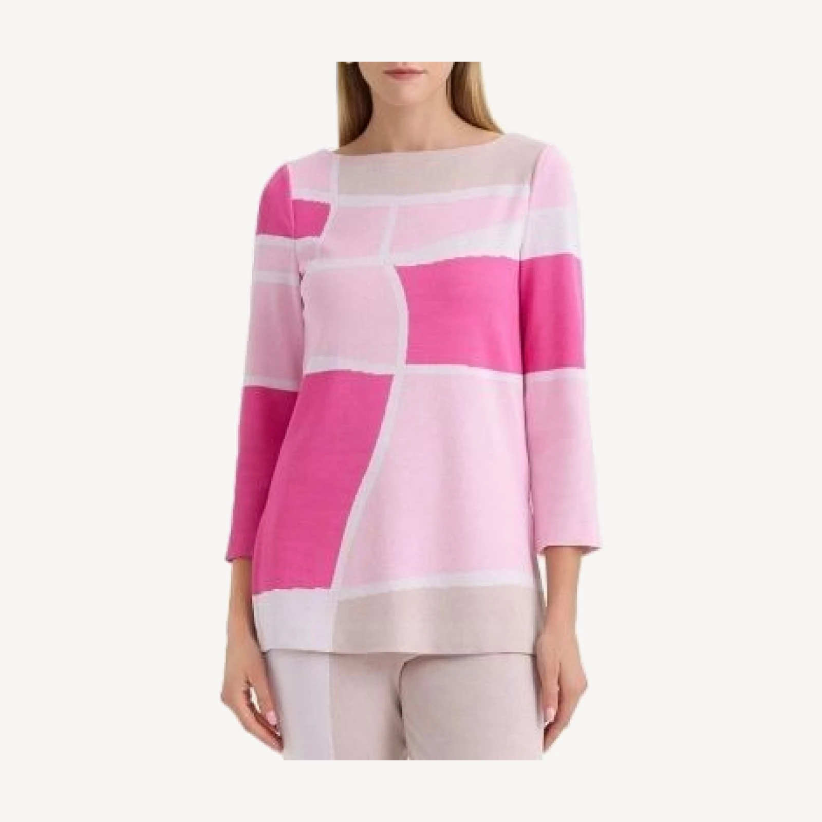 Ming Wang Colorblock Jacquard Soft Knit Tunic