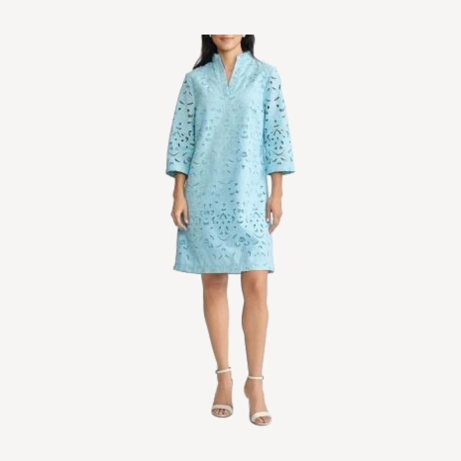 Ming Wang Lined Embroidered Stitch Woven Midi Dress