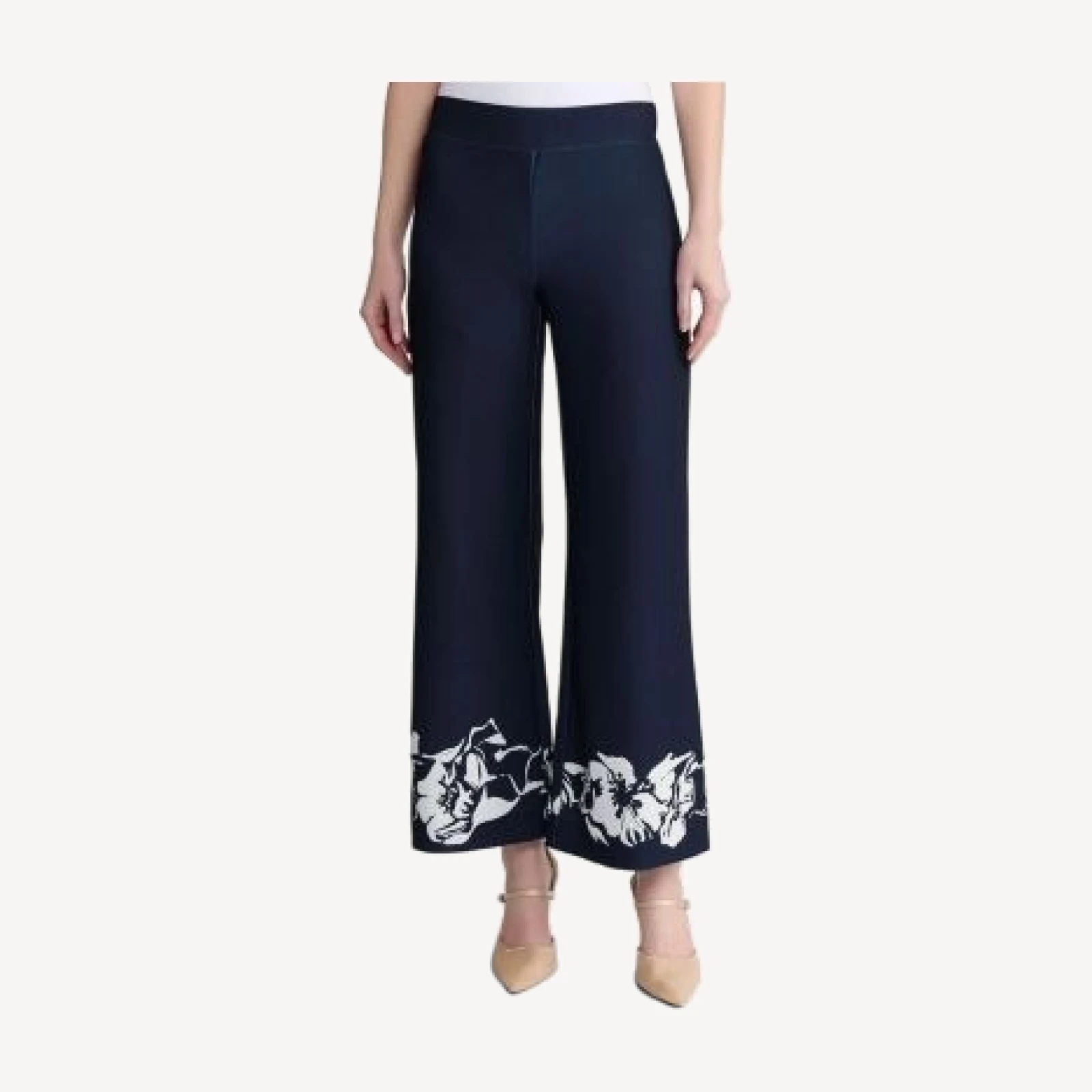 Ming Wang Stretch Deco Crepe Floral Print Wide-Leg Pants