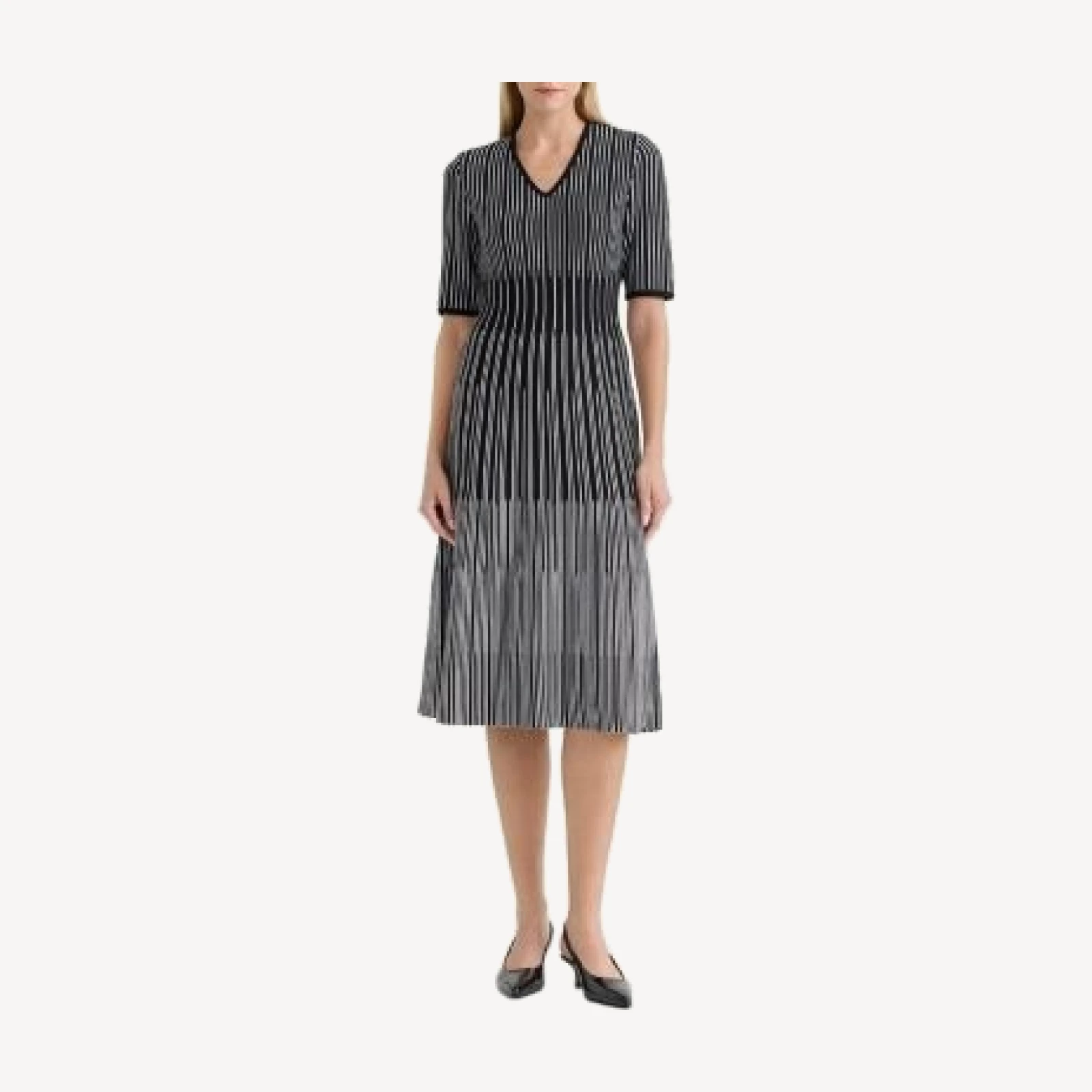 Ming Wang Linear Soft Knit Fit and Flare Midi Dress