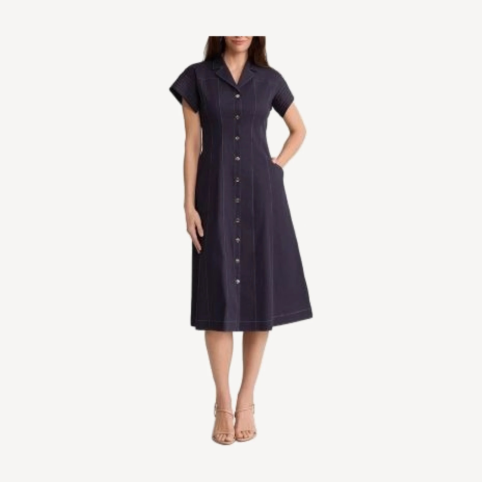 Ming Wang Fit-n-Flare Contrast Stitch Cotton Maxi Dress