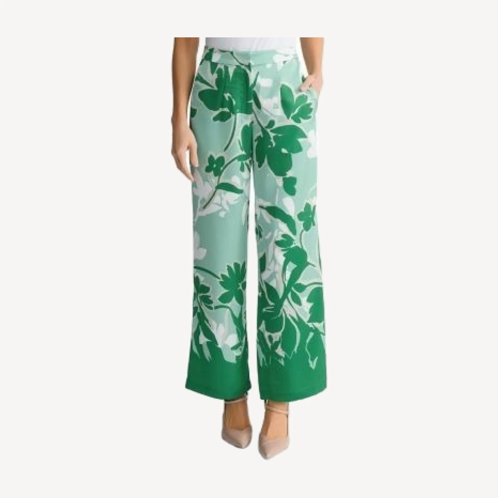 Ming Wang Crepe De Chine Floral Printed Wide-Leg Pants