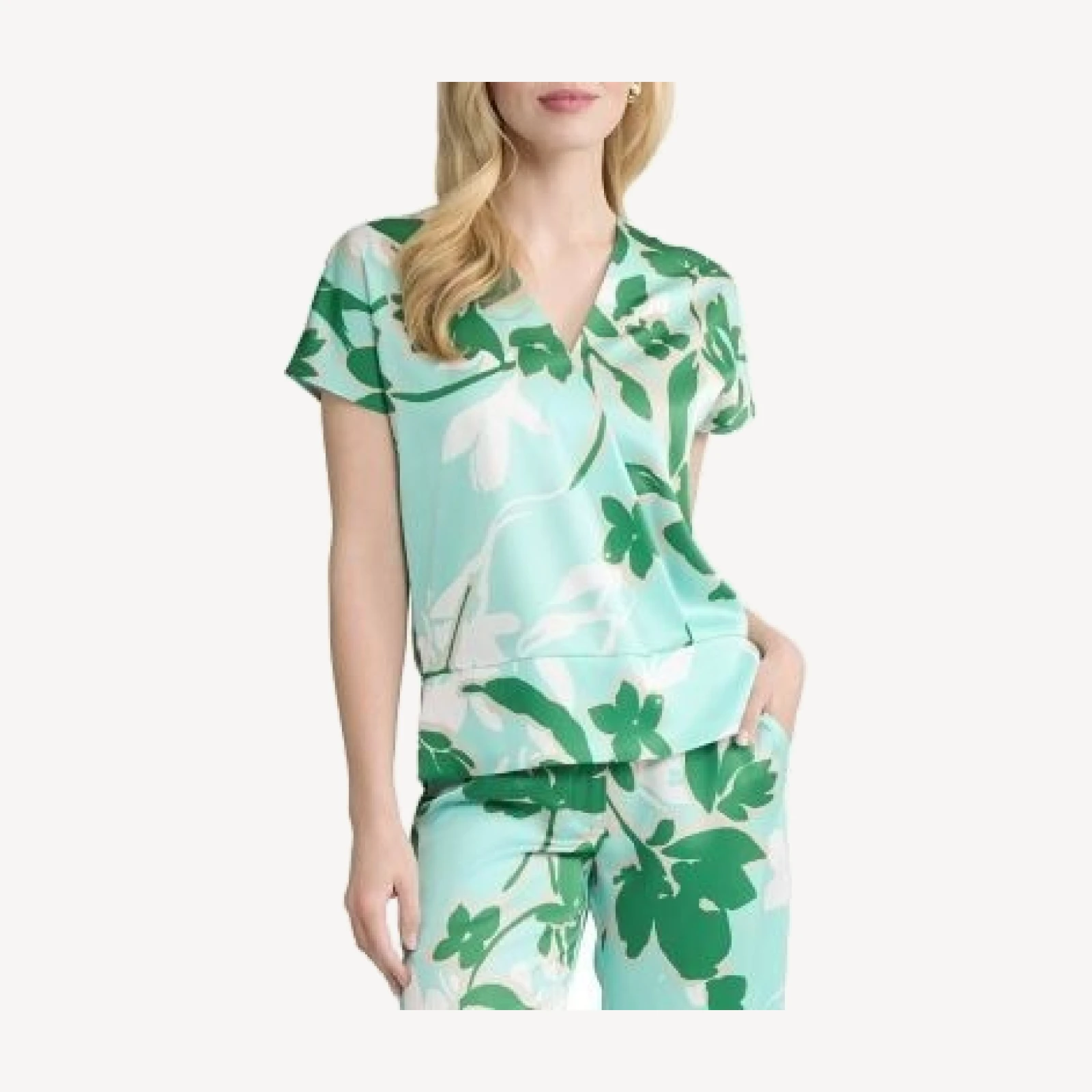 Ming Wang Floral Printed Crepe De Chine Top