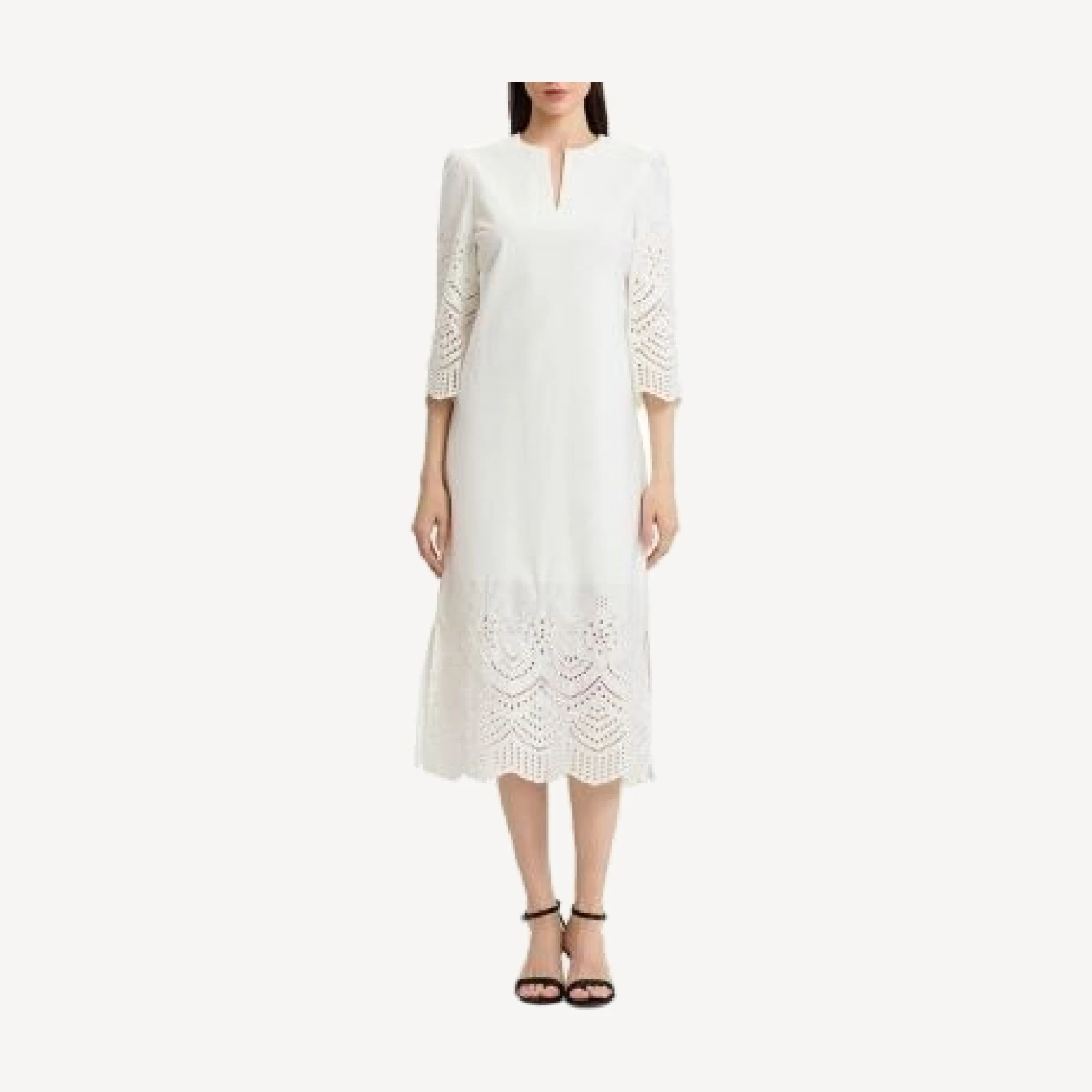 Ming Wang Lined Eyelet Straight Cotton Maxi Dress