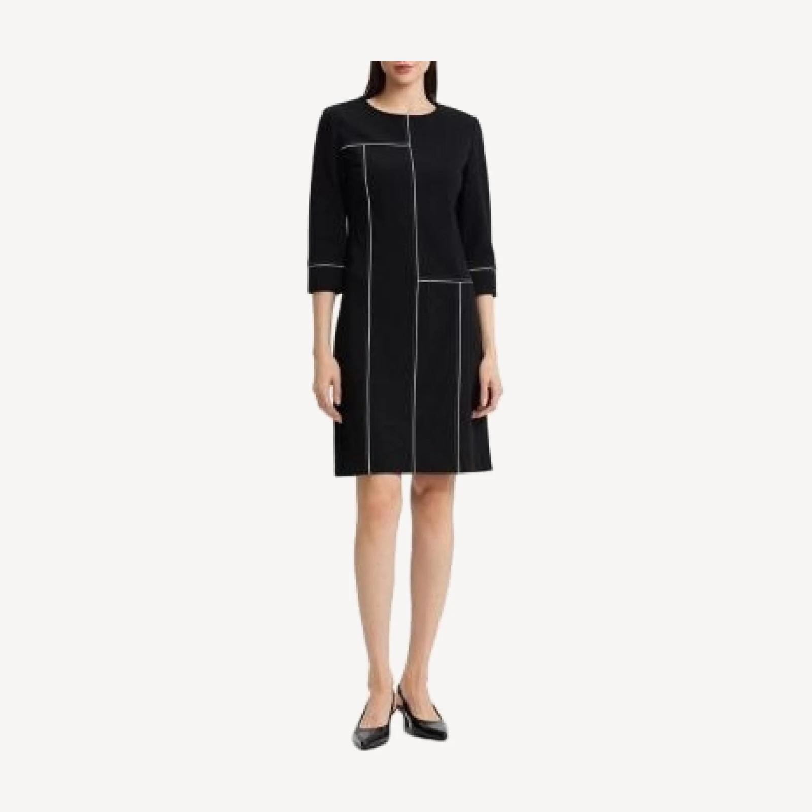 Ming Wang Monochrome Grid Stitch Stretch Deco Crepe Dress